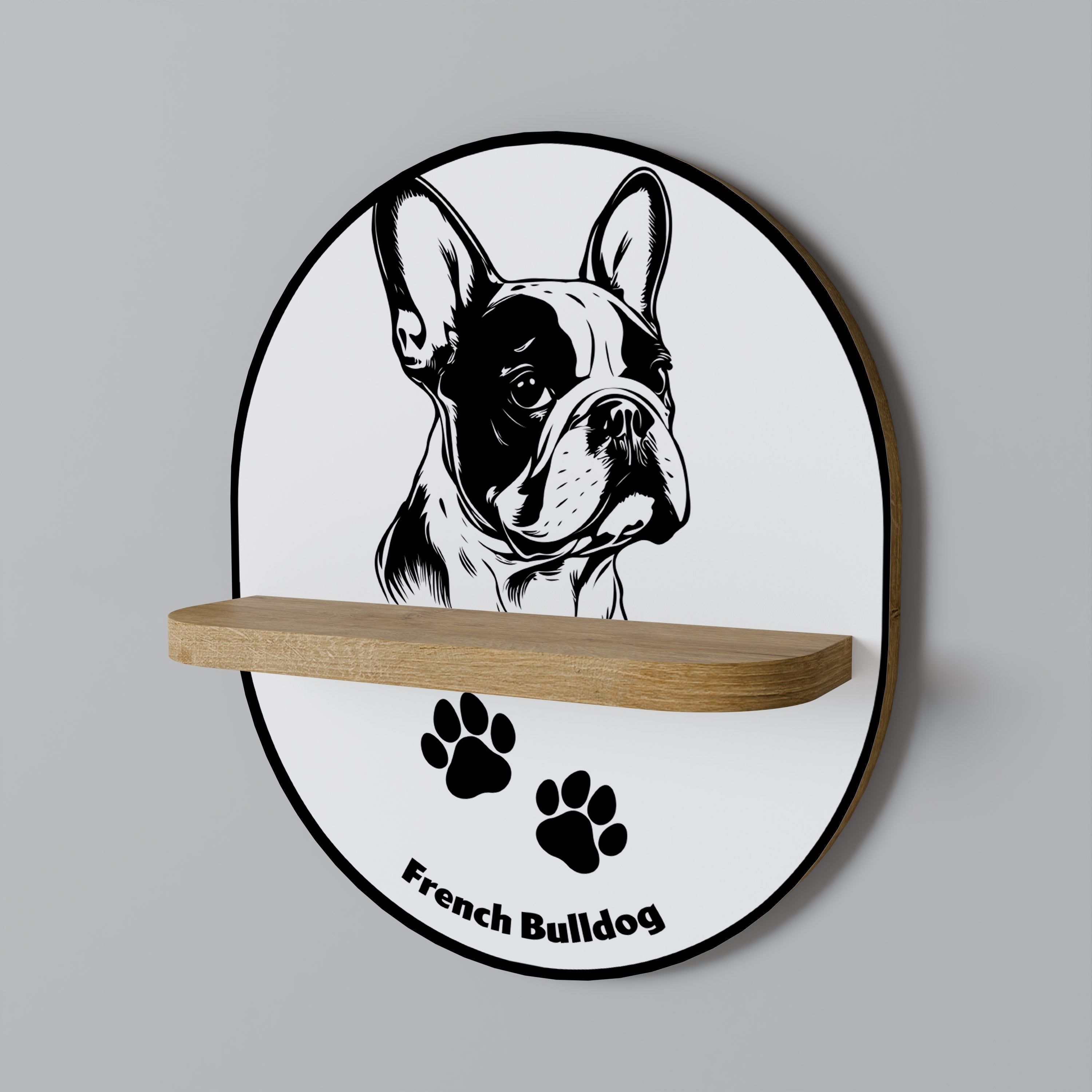 FRENCH BULLDOG Prateleira Oval Decorativa em Efeito Carvalho
