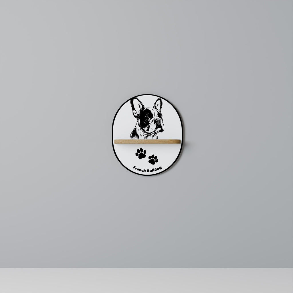 FRENCH BULLDOG Prateleira Oval Decorativa em Efeito Carvalho