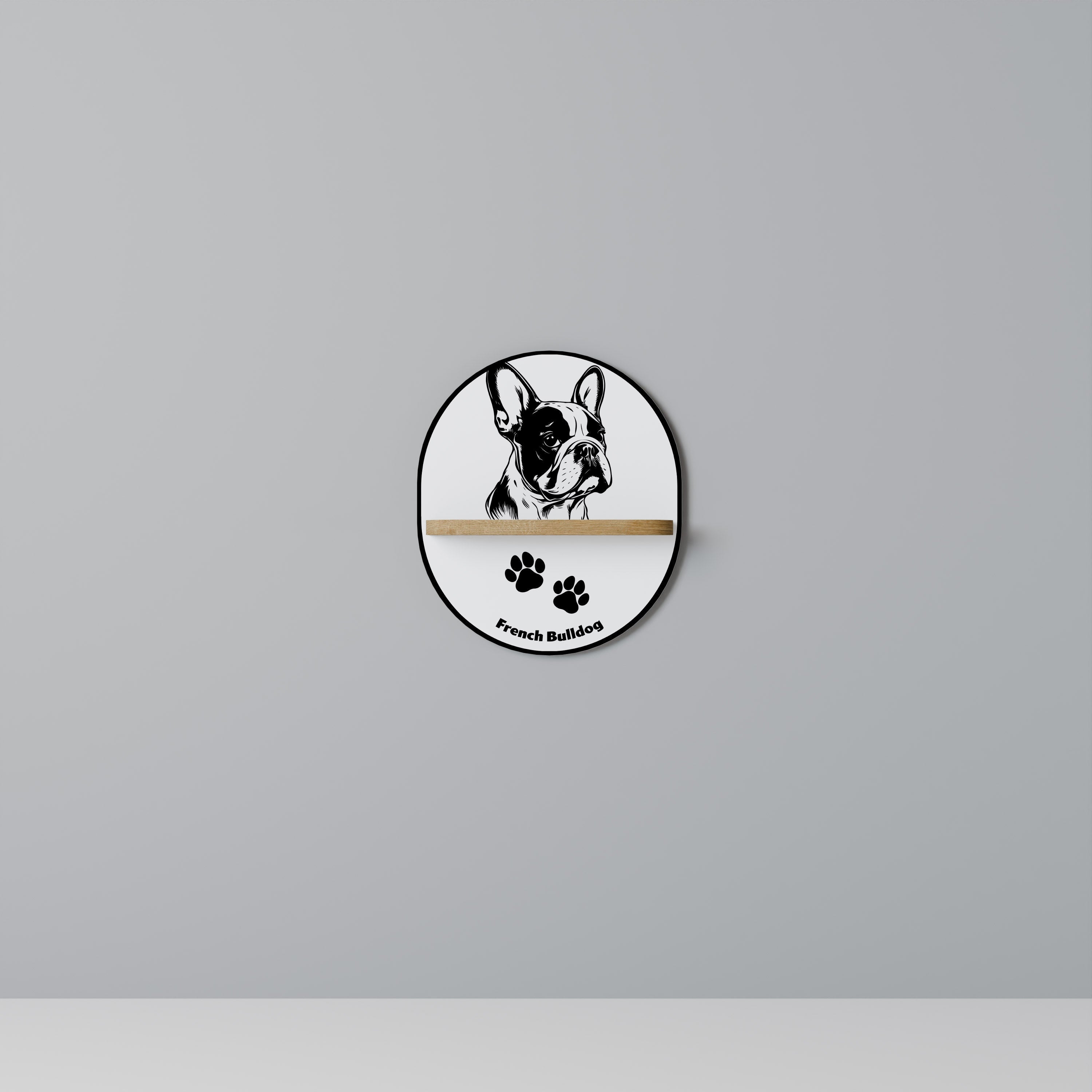 FRENCH BULLDOG Prateleira Oval Decorativa em Efeito Carvalho