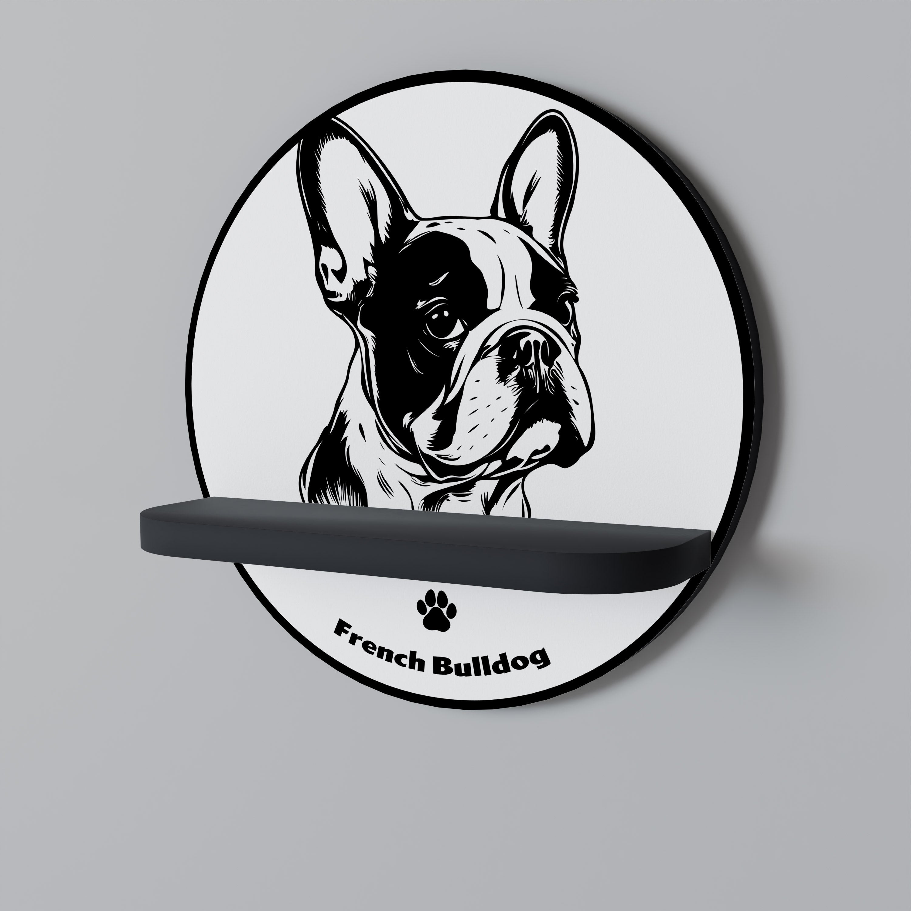 FRENCH BULLDOG Prateleira Redonda Decorativa em Acabamento Preto
