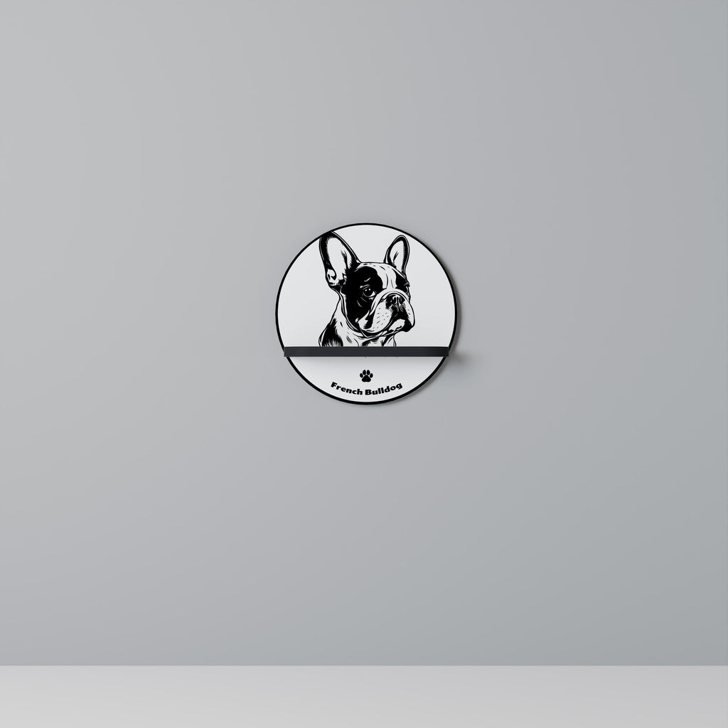 FRENCH BULLDOG Round Art Shelf In Black Finish