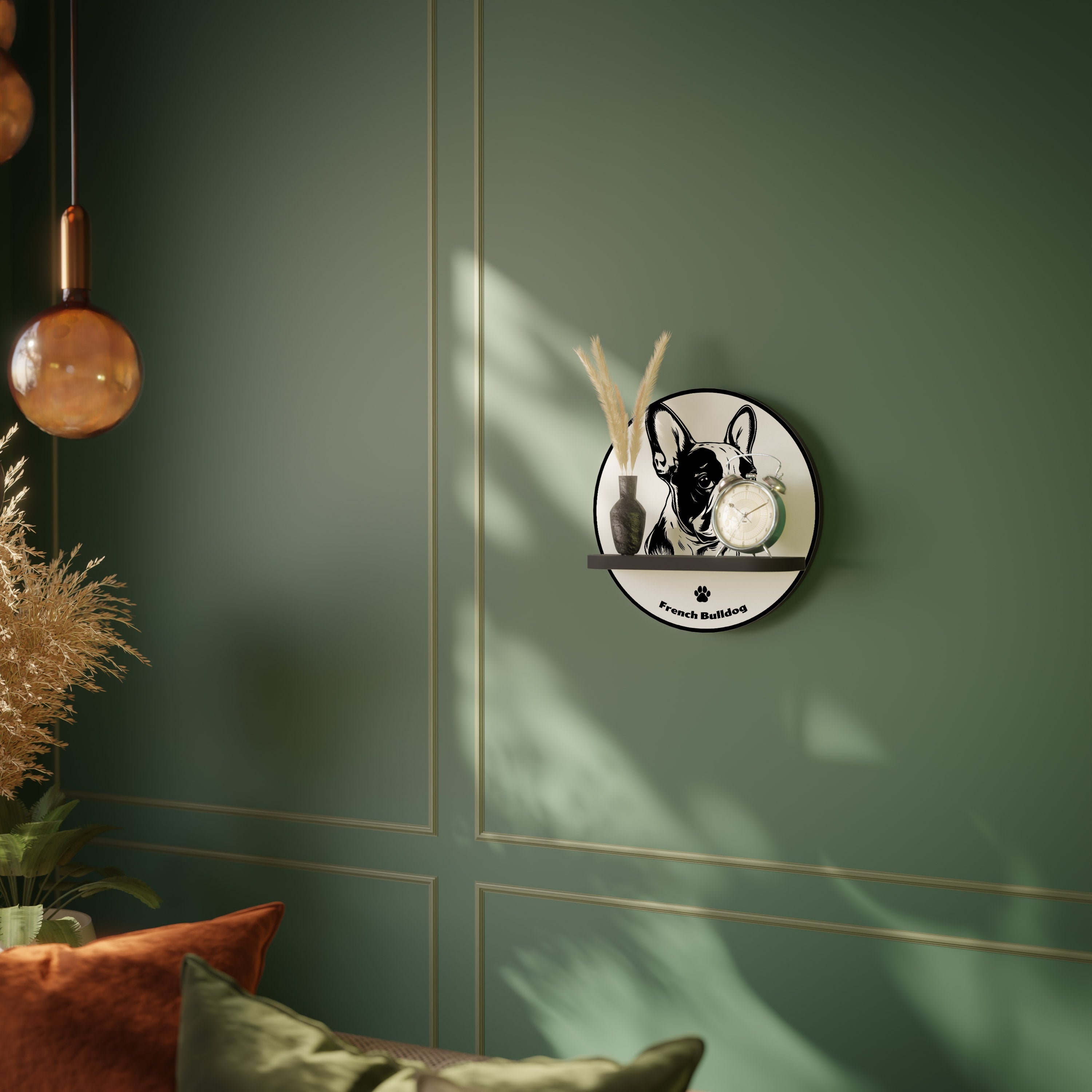 FRENCH BULLDOG Prateleira Redonda Decorativa em Acabamento Preto