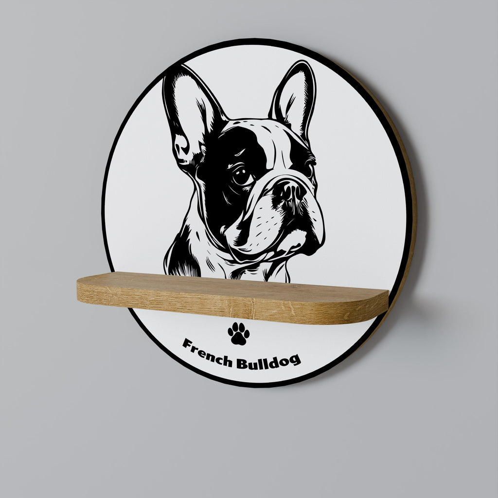 FRENCH BULLDOG Prateleira Redonda Decorativa em Efeito Carvalho