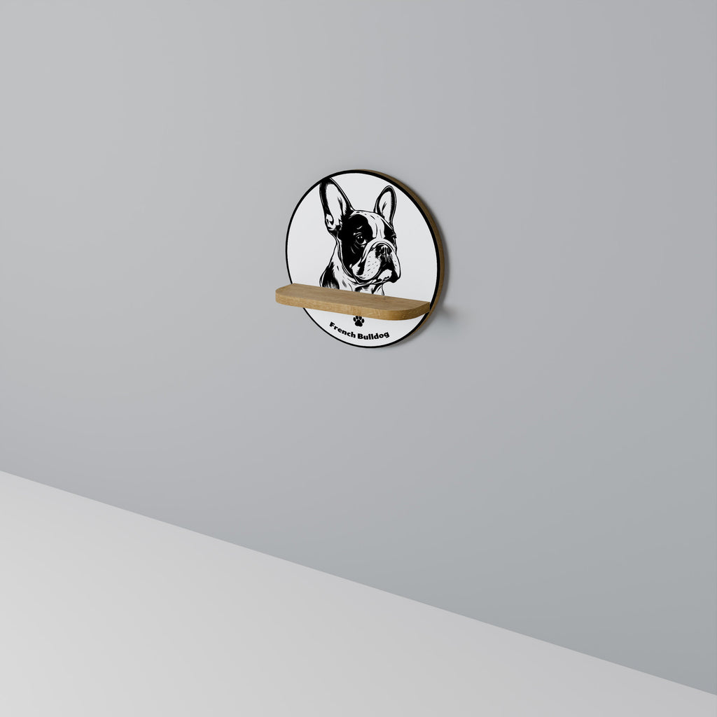 FRENCH BULLDOG Prateleira Redonda Decorativa em Efeito Carvalho