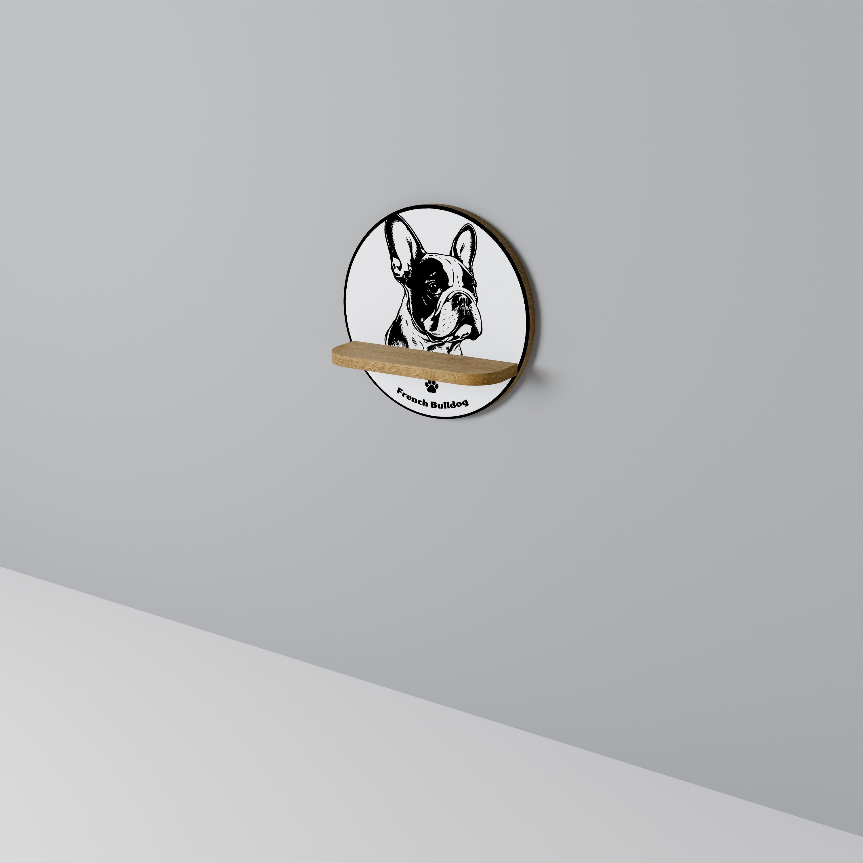 FRENCH BULLDOG Prateleira Redonda Decorativa em Efeito Carvalho