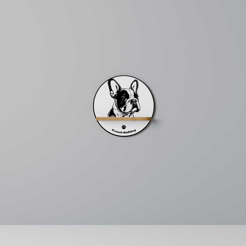 FRENCH BULLDOG Prateleira Redonda Decorativa em Efeito Carvalho