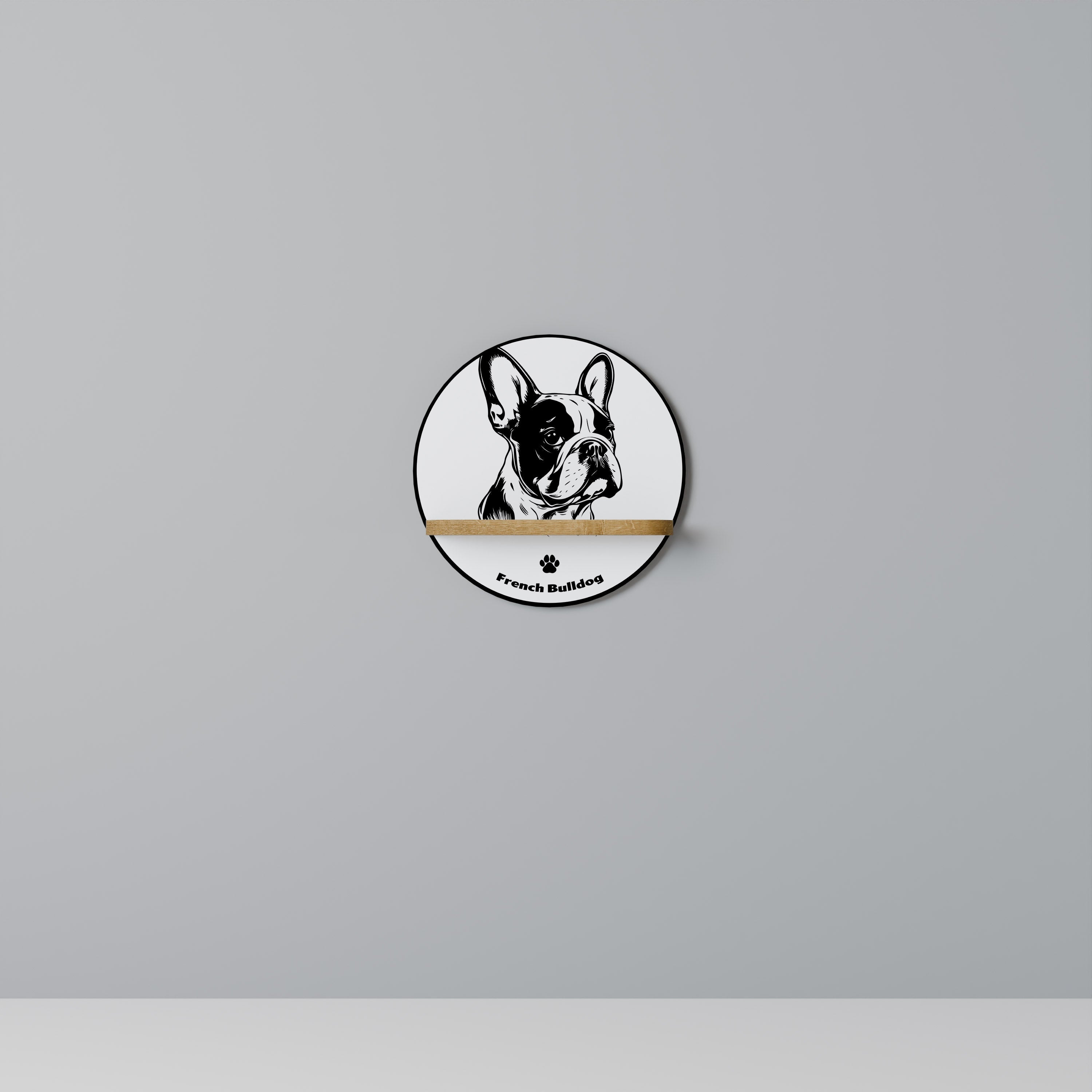 FRENCH BULLDOG Prateleira Redonda Decorativa em Efeito Carvalho