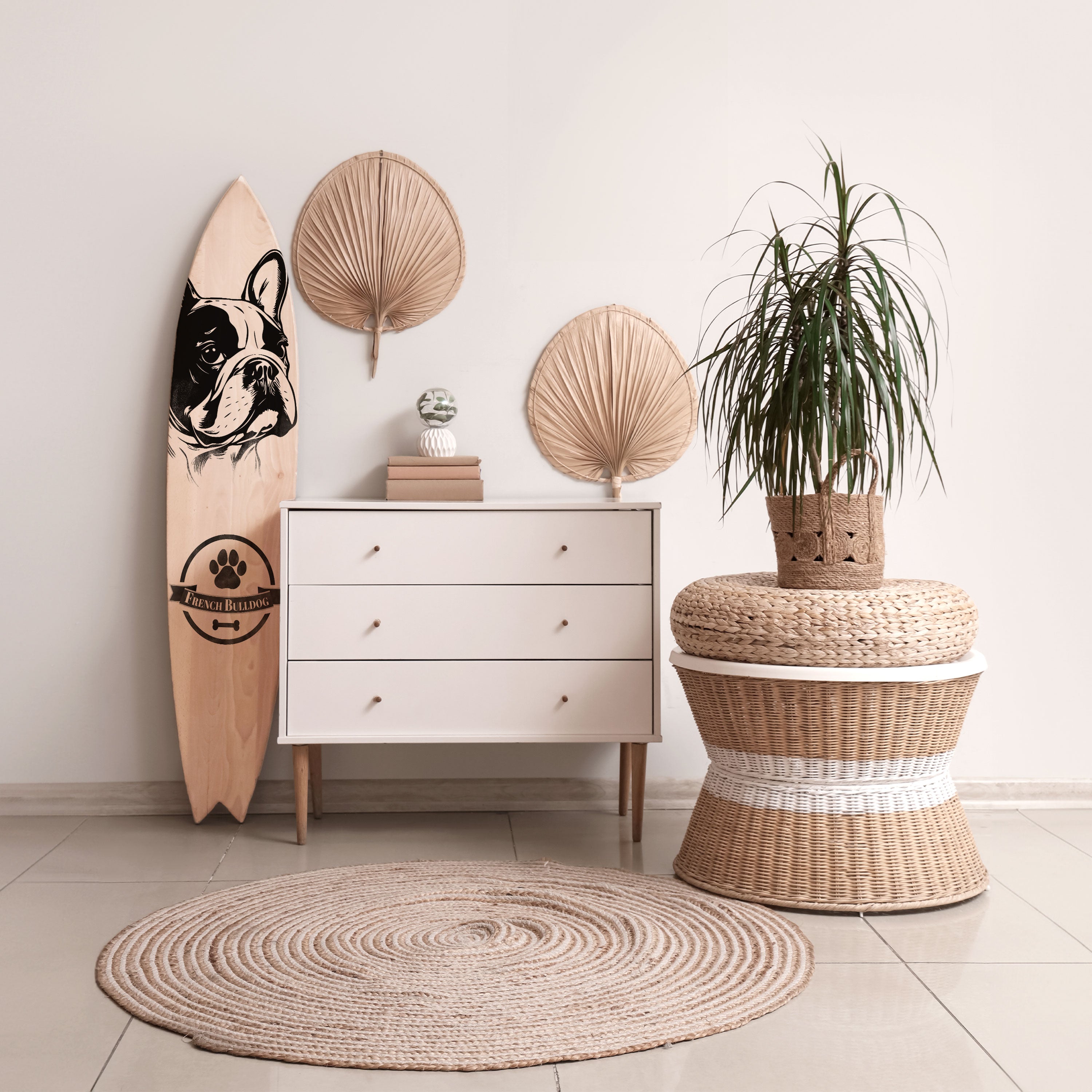 FRENCH BULLDOG Painel Decorativo Prancha de Surf