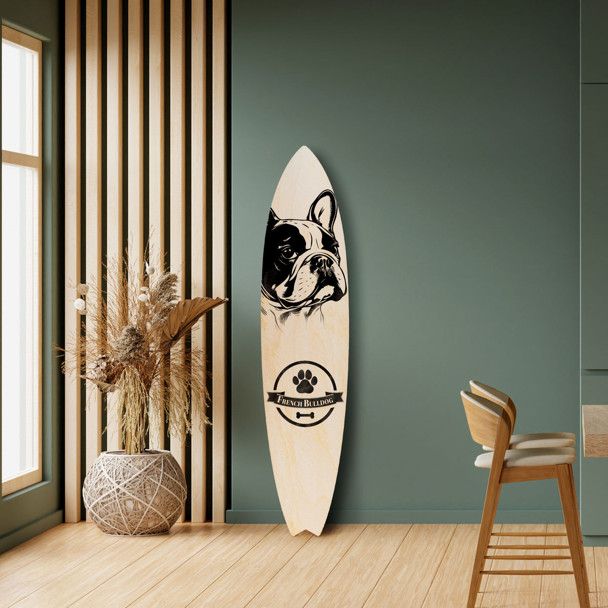 FRENCH BULLDOG Painel Decorativo Prancha de Surf