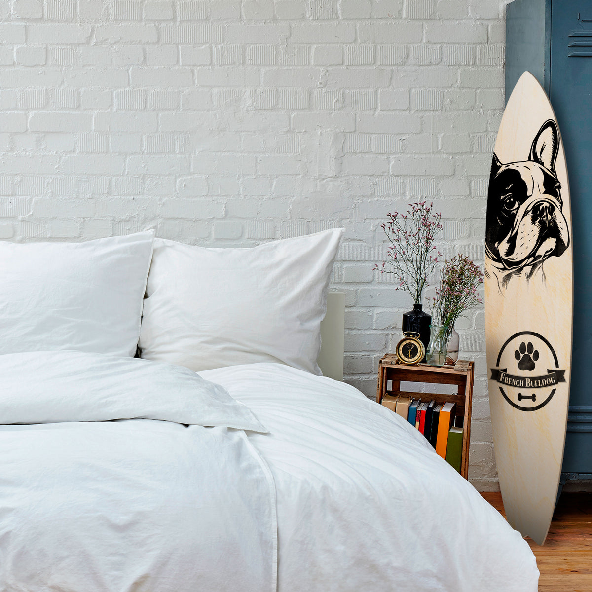FRENCH BULLDOG Painel Decorativo Prancha de Surf