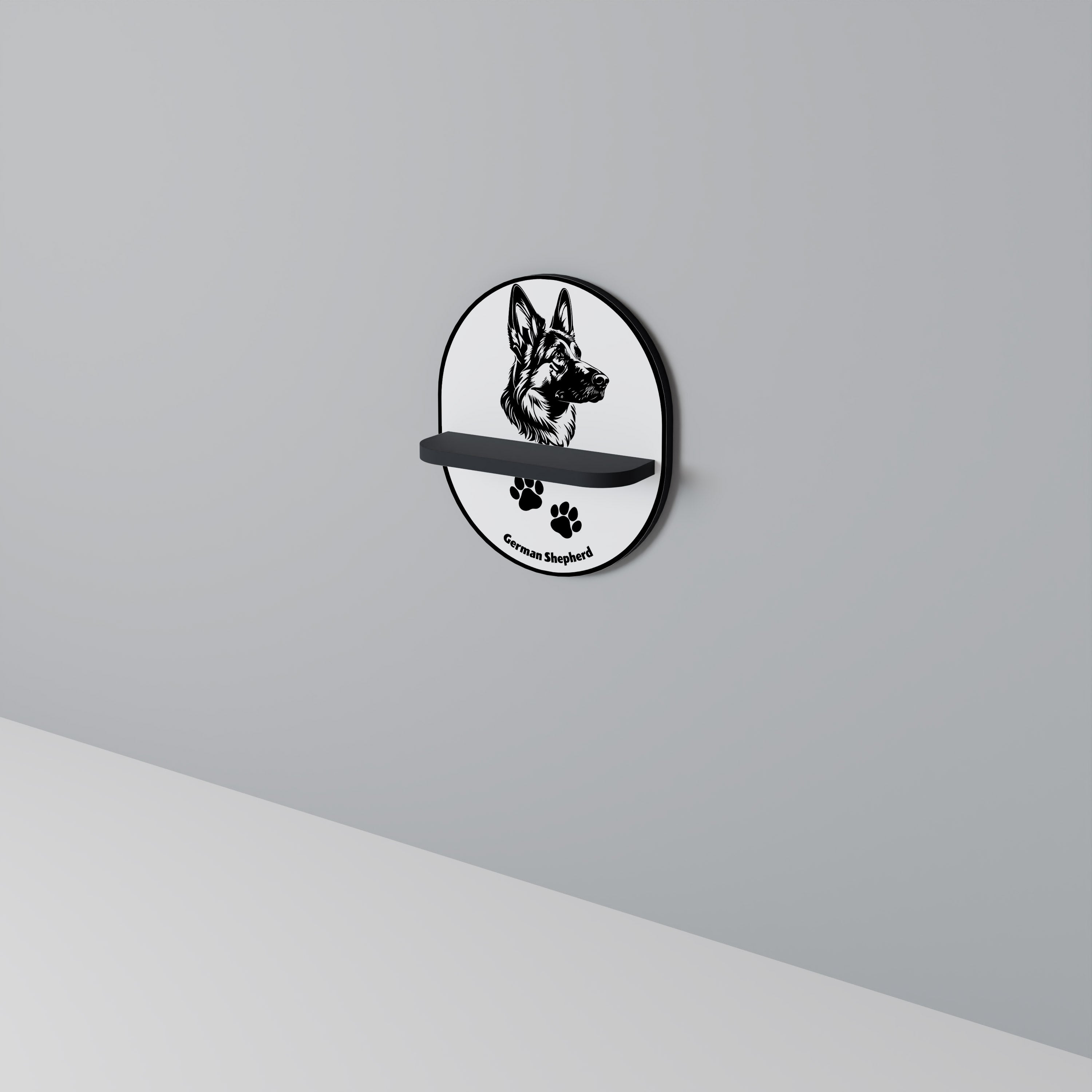 GERMAN SHEPARD Prateleira Oval Decorativa em Acabamento Preto