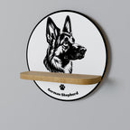 GERMAN SHEPARD Round Art Shelf In Oak Effect