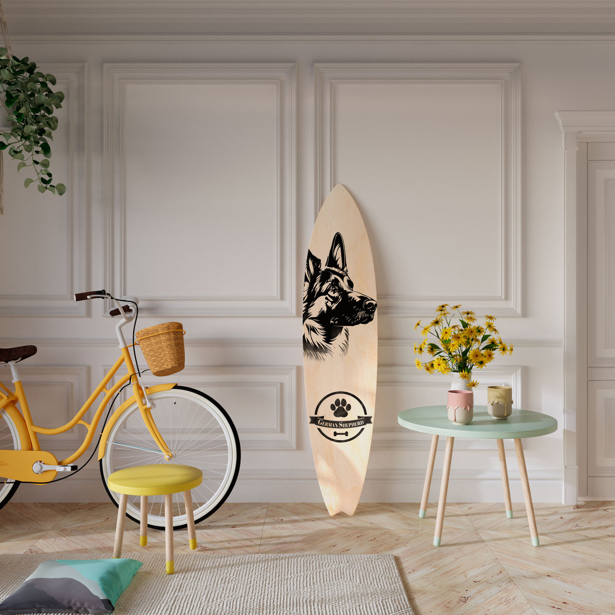 GERMAN SHEPARD Painel Decorativo Prancha de Surf