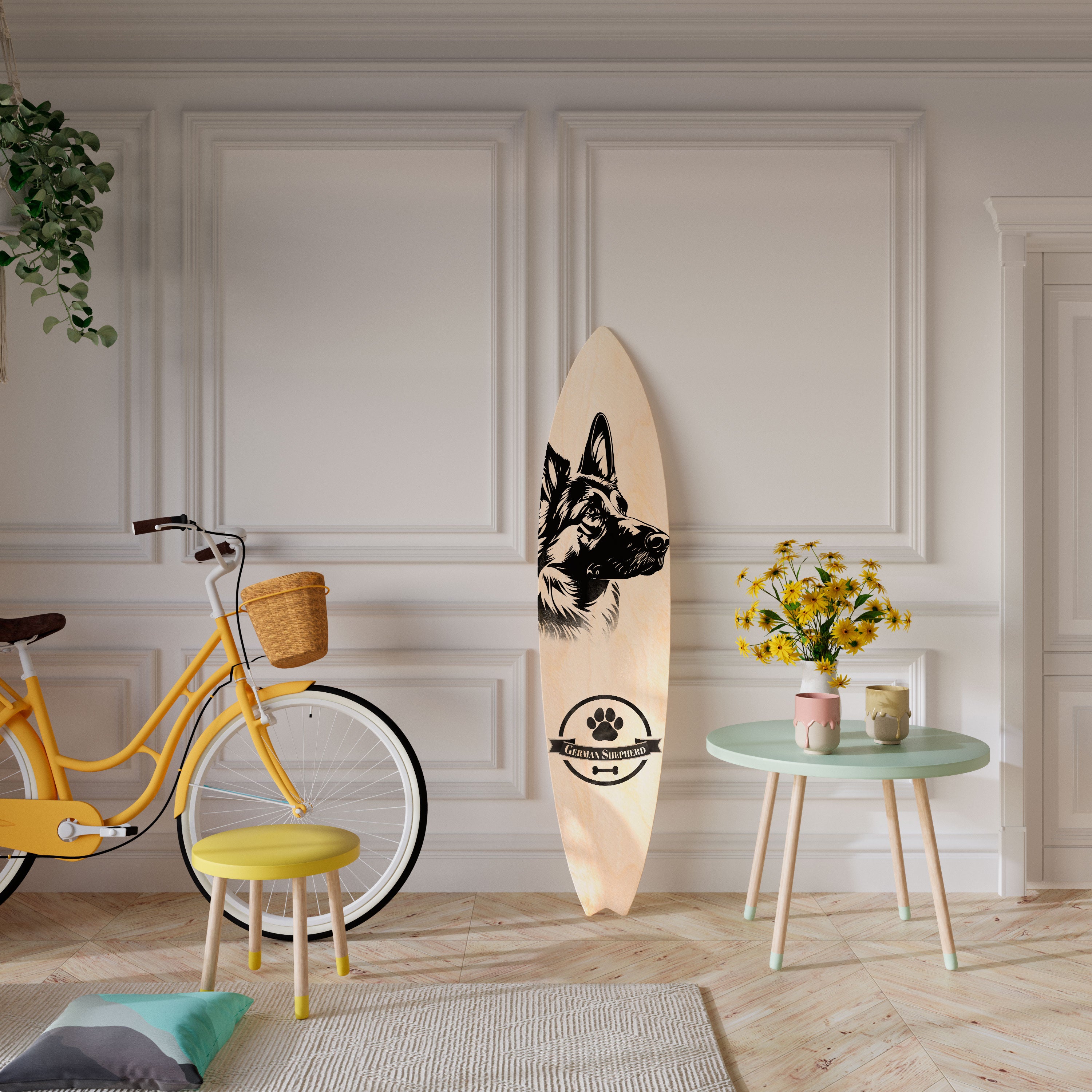 GERMAN SHEPARD Painel Decorativo Prancha de Surf
