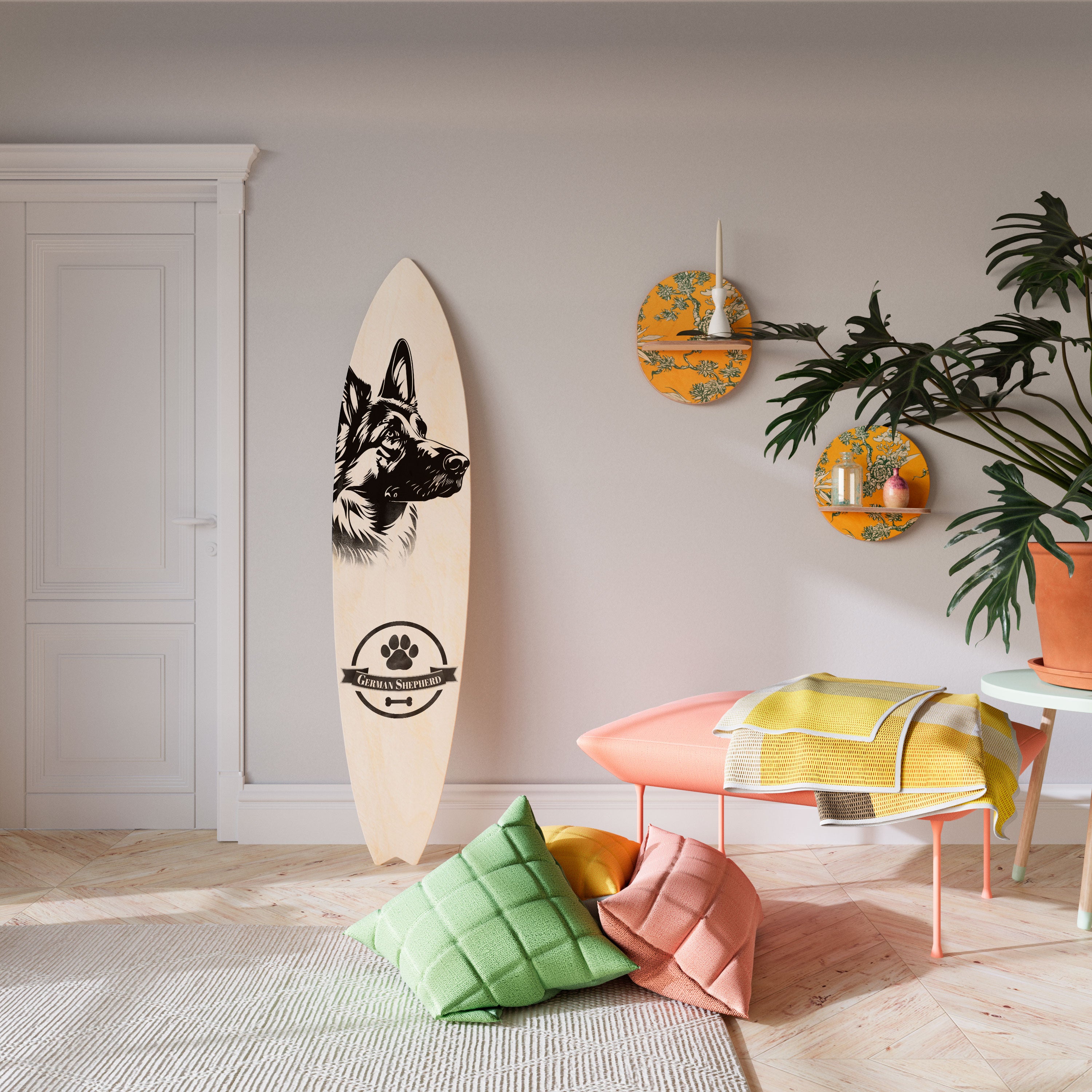 GERMAN SHEPARD Painel Decorativo Prancha de Surf