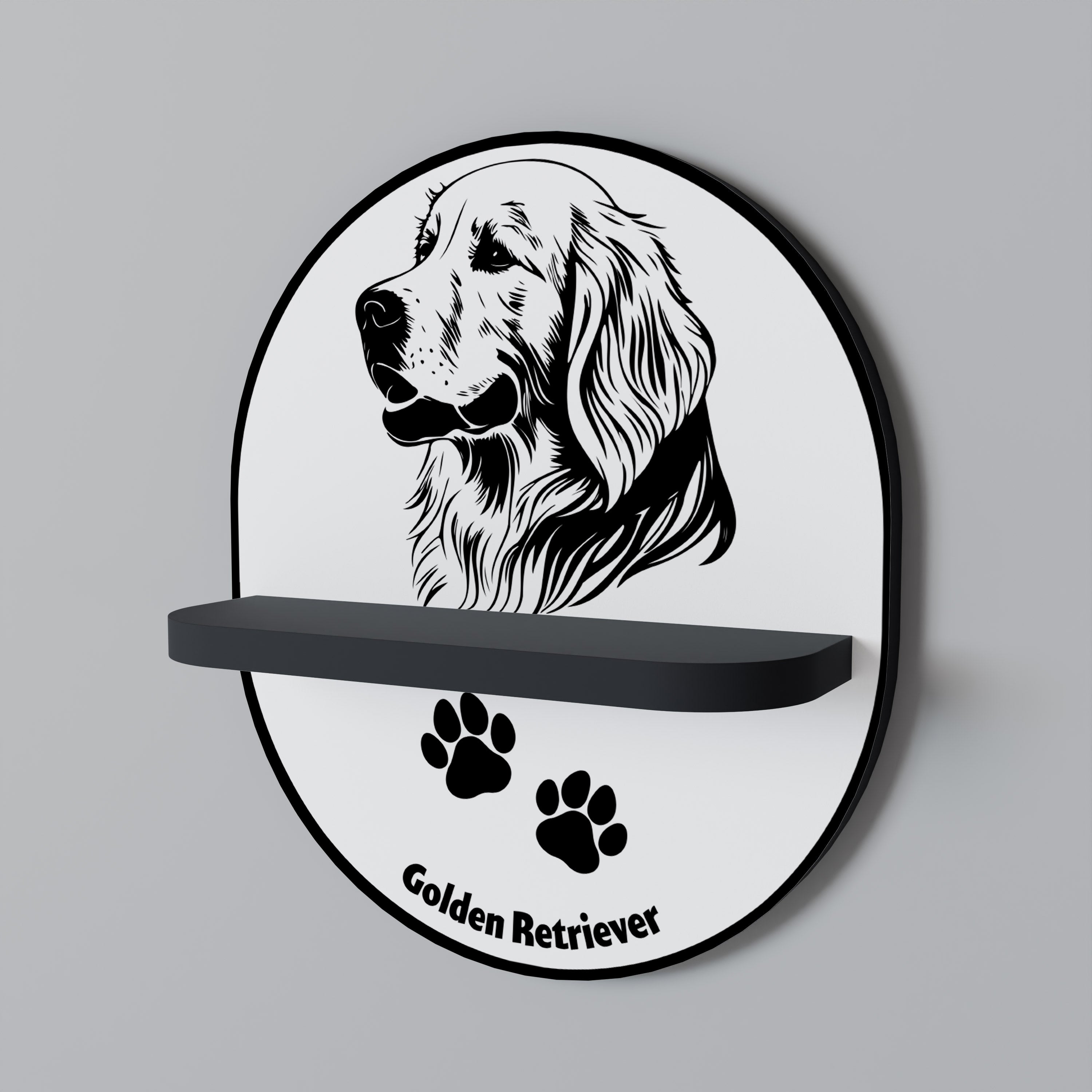 GOLDEN RETRIEVER Prateleira Oval Decorativa em Acabamento Preto