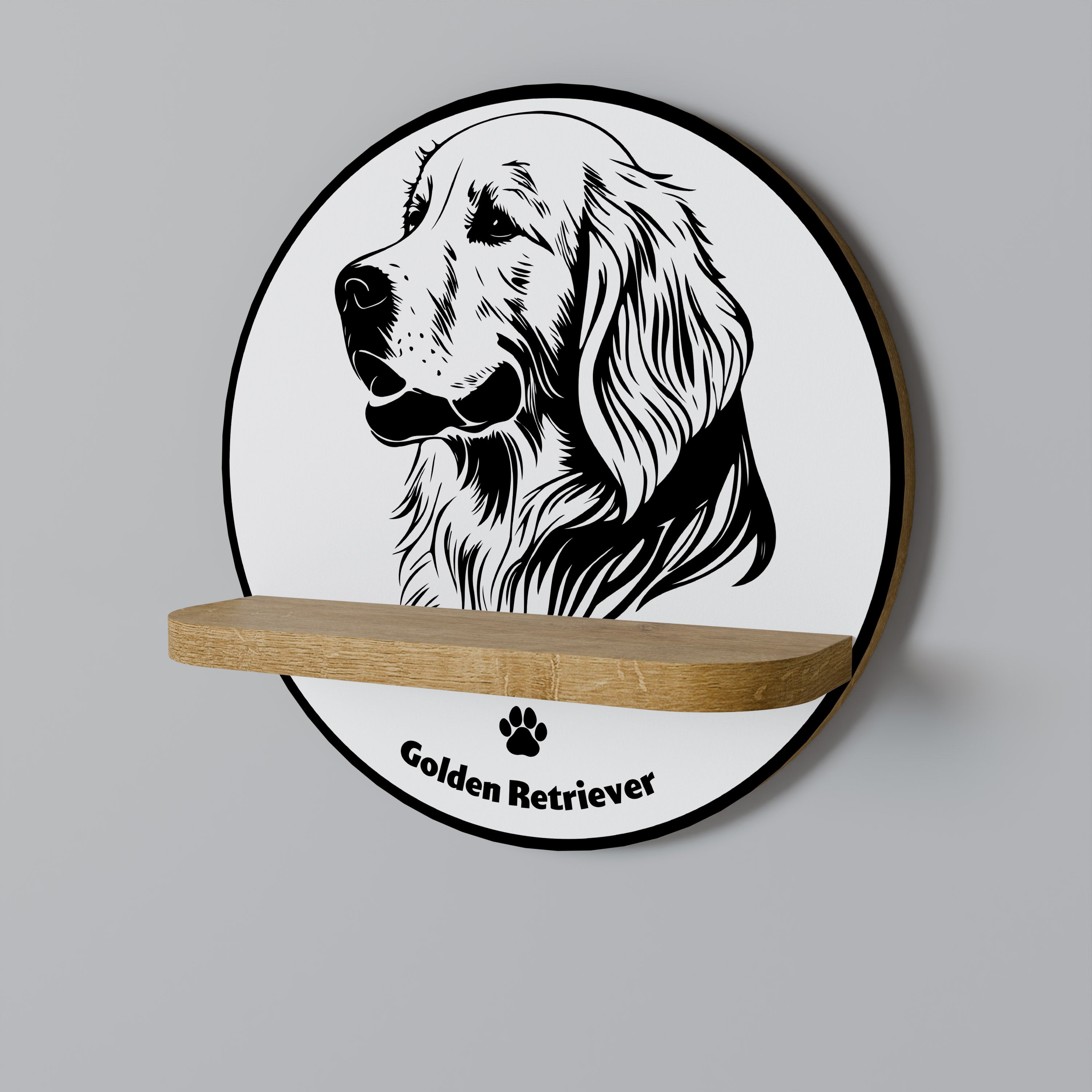 GOLDEN RETRIEVER Prateleira Redonda Decorativa em Efeito Carvalho