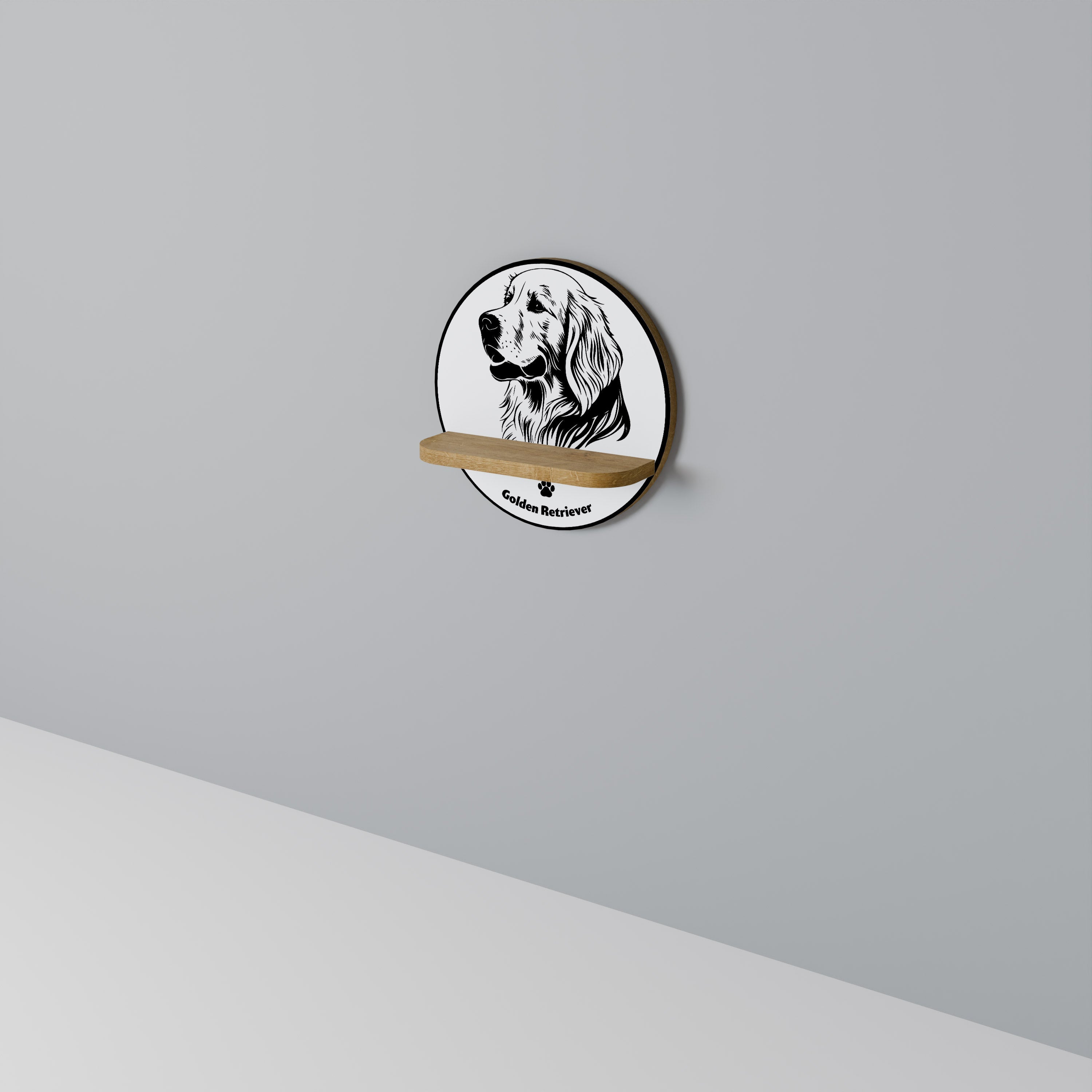 GOLDEN RETRIEVER Prateleira Redonda Decorativa em Efeito Carvalho