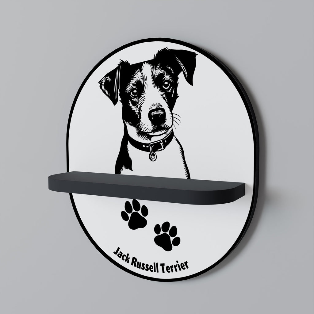JACK RUSSEL TERRIER Prateleira Oval Decorativa em Acabamento Preto