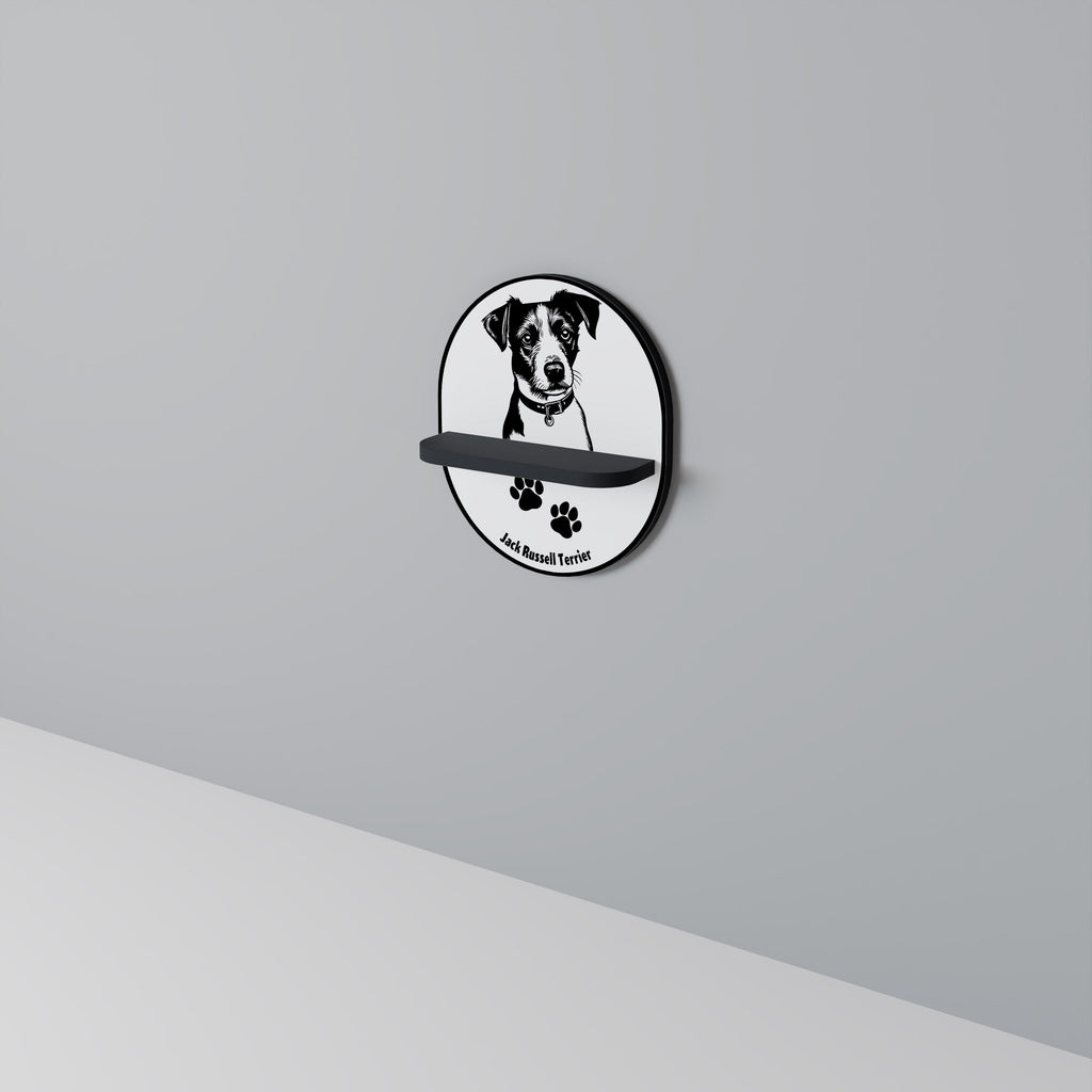 JACK RUSSEL TERRIER Prateleira Oval Decorativa em Acabamento Preto
