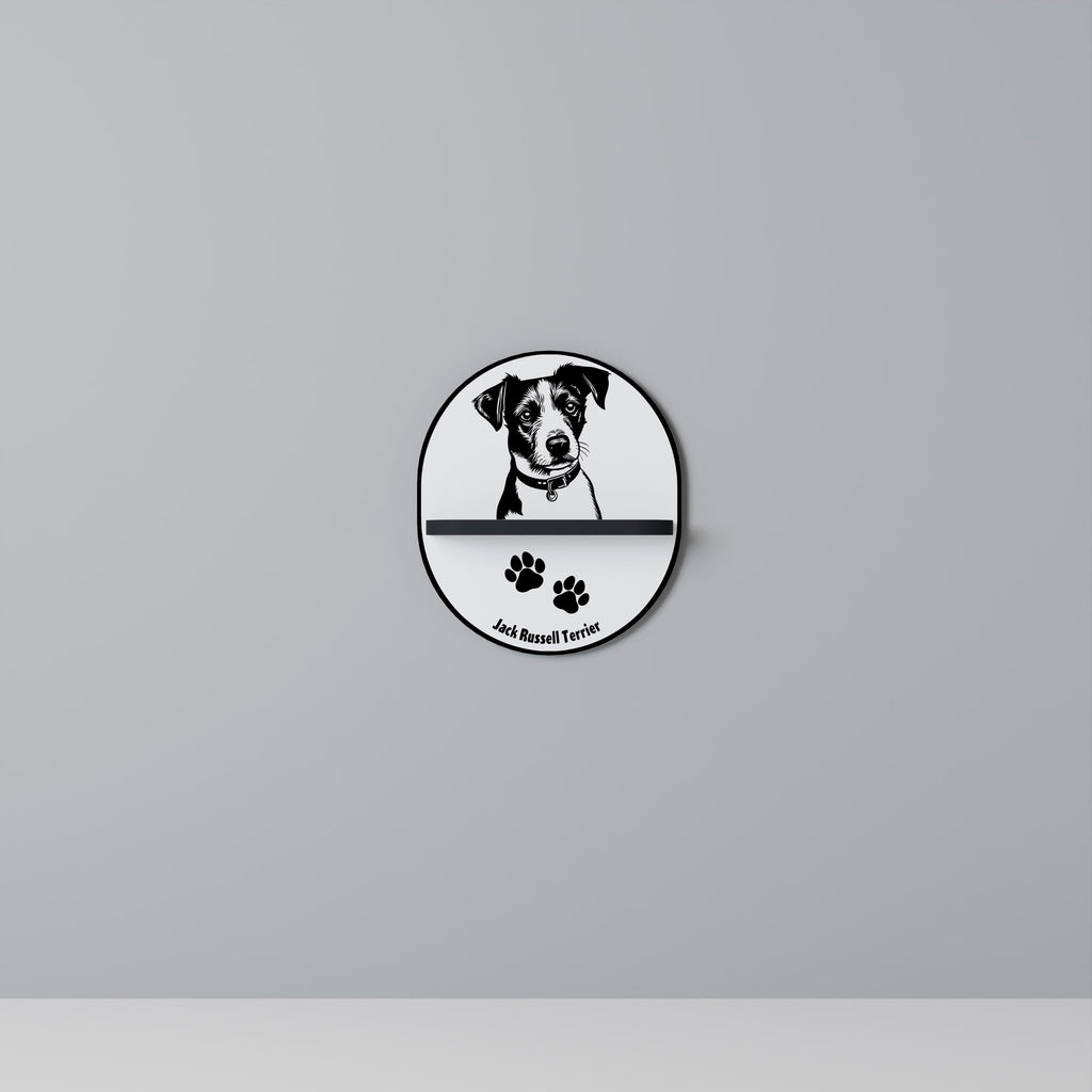 JACK RUSSEL TERRIER Prateleira Oval Decorativa em Acabamento Preto
