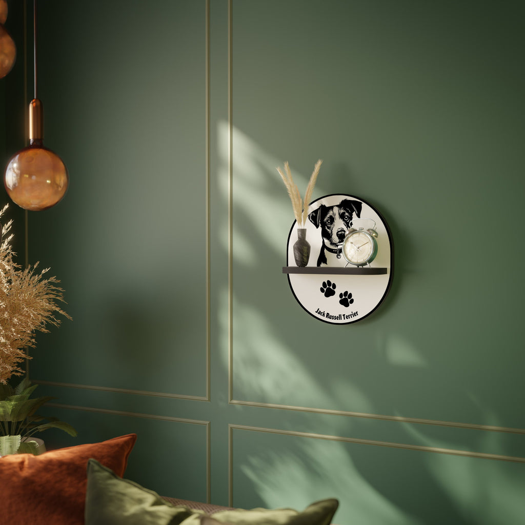 JACK RUSSEL TERRIER Prateleira Oval Decorativa em Acabamento Preto