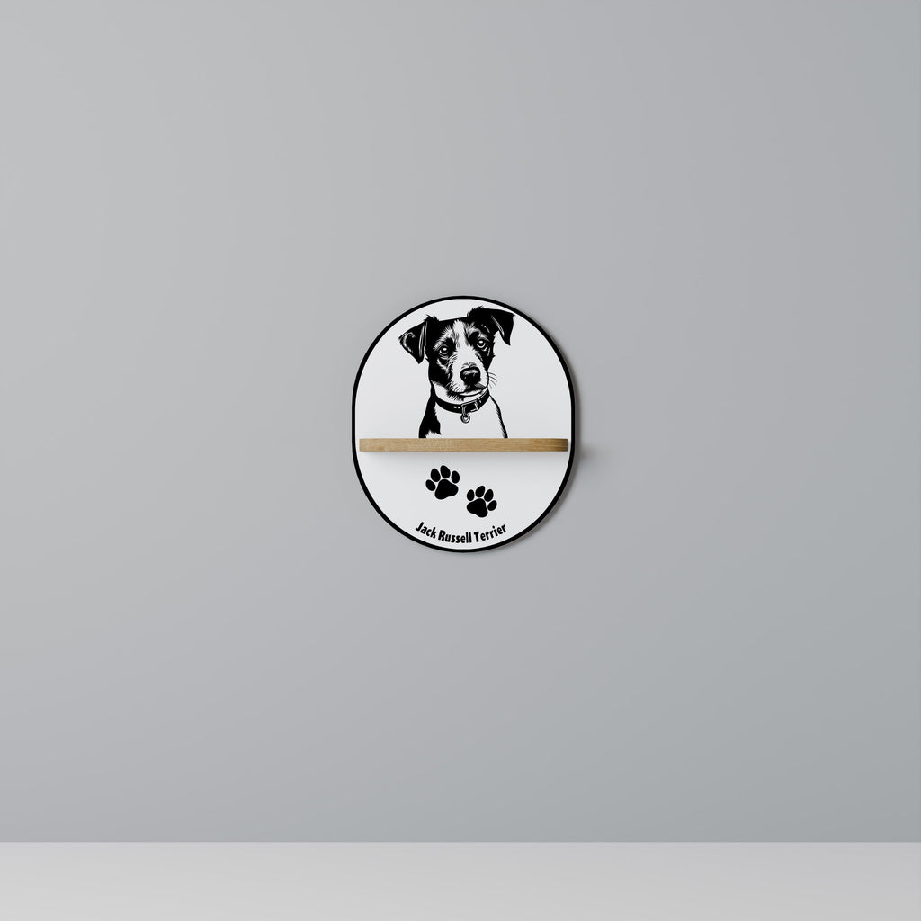 JACK RUSSEL TERRIER Oval Art Shelf In Oak Effect