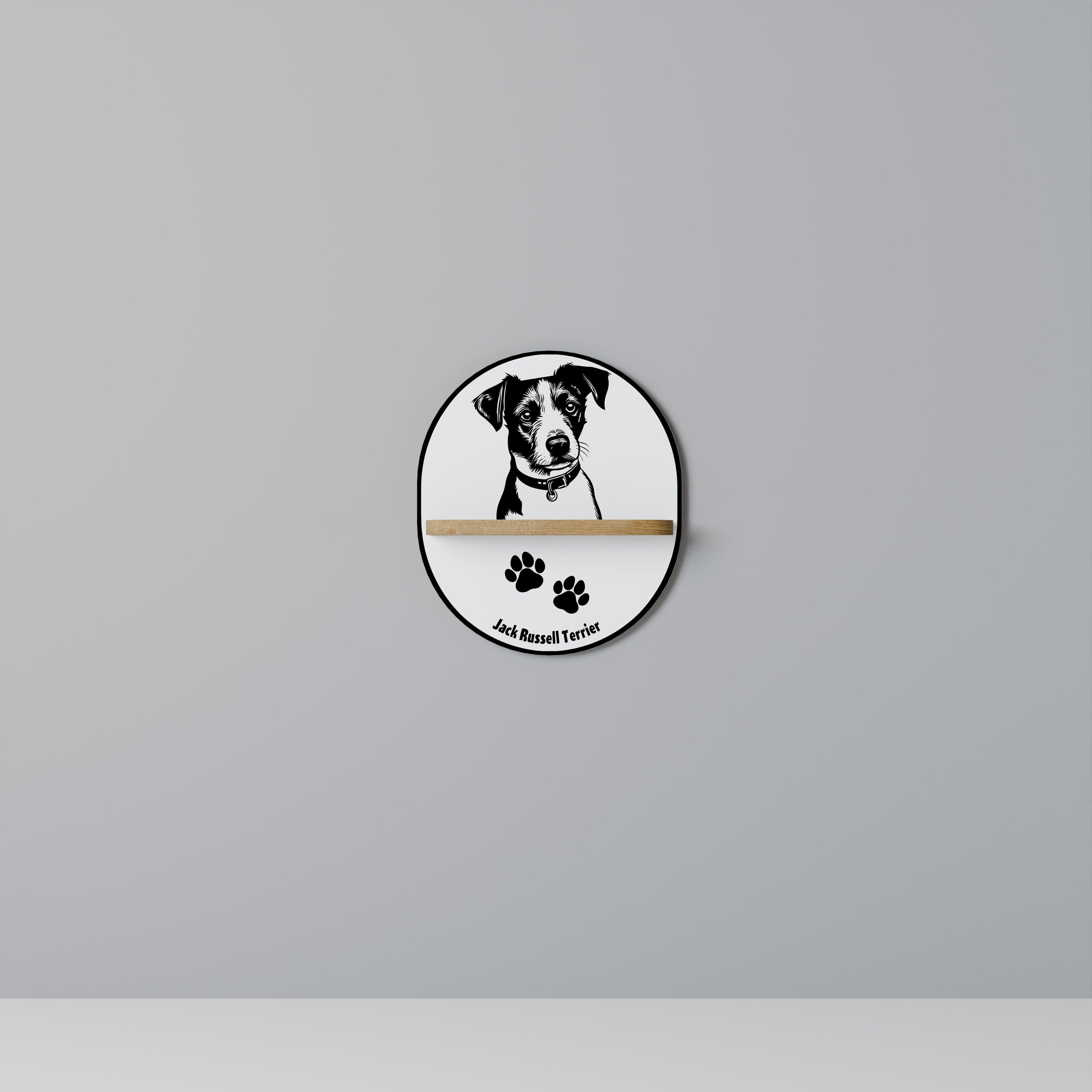 JACK RUSSEL TERRIER Prateleira Oval Decorativa em Efeito Carvalho