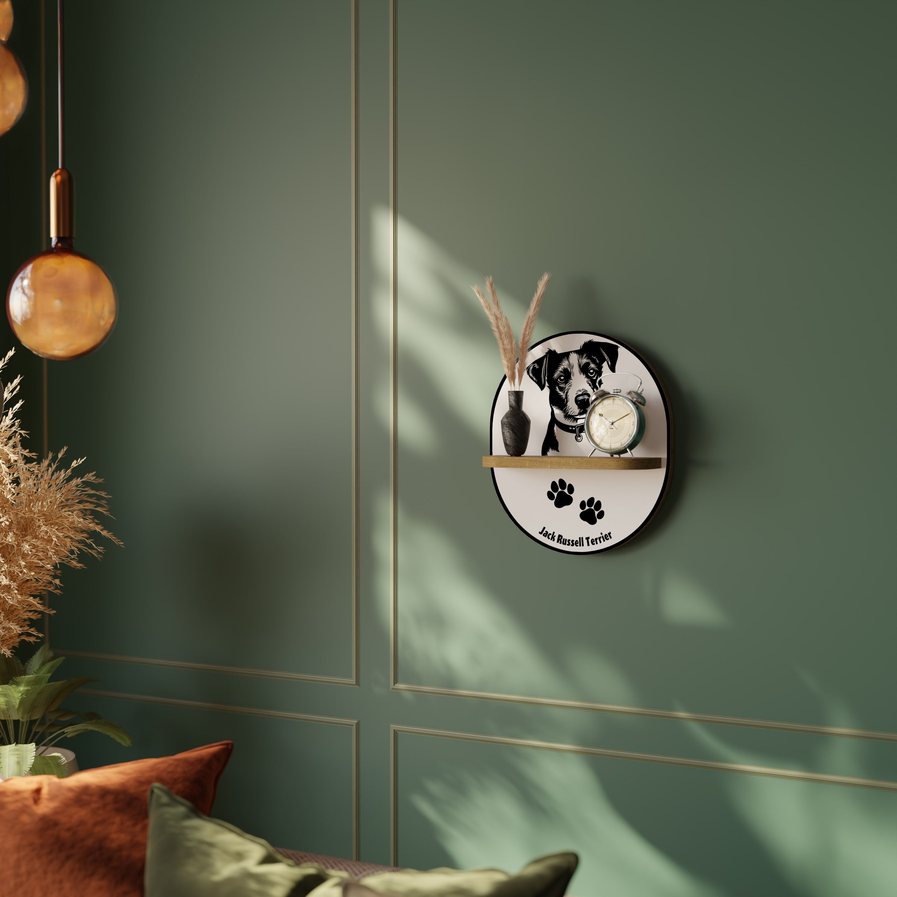 JACK RUSSEL TERRIER Prateleira Oval Decorativa em Efeito Carvalho