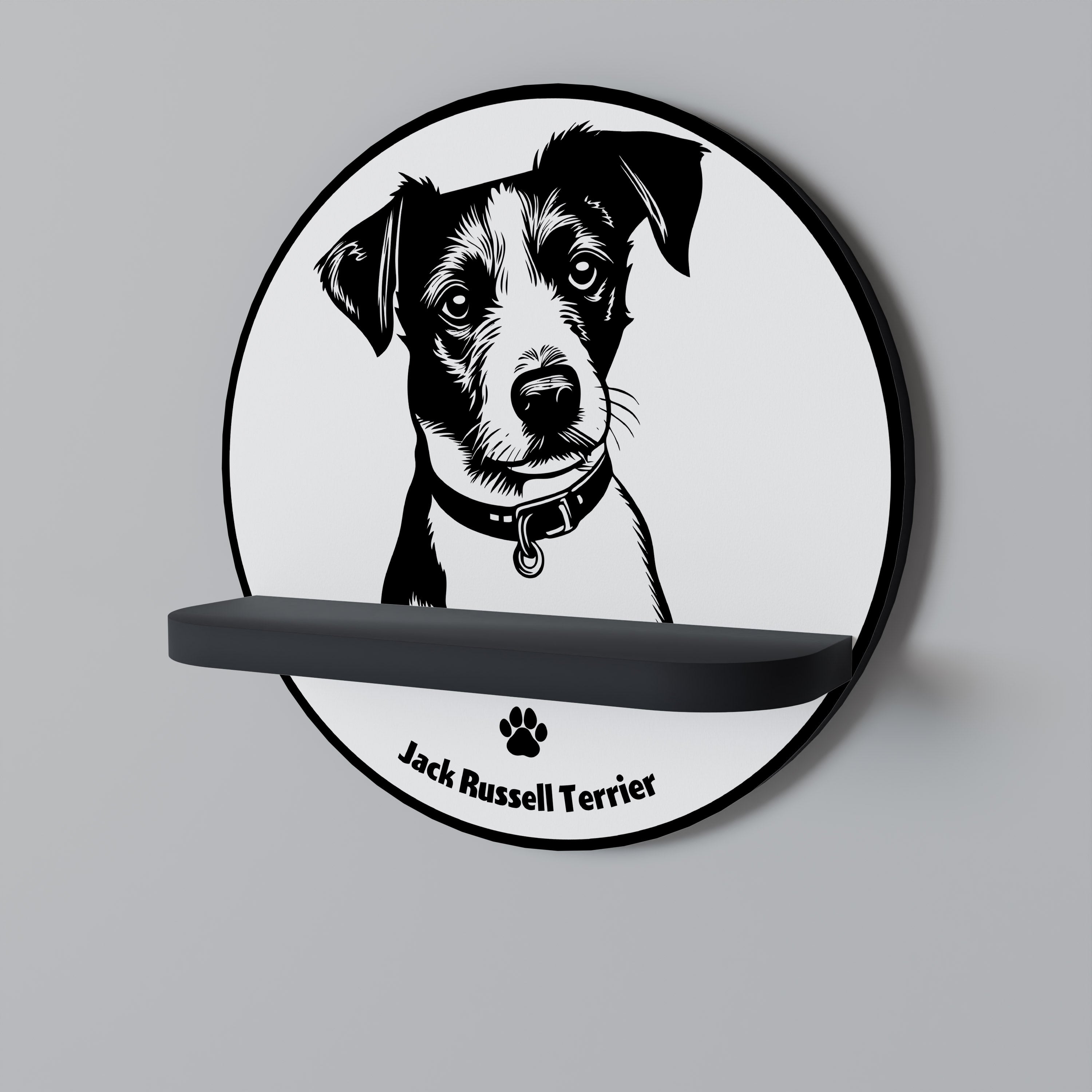 JACK RUSSEL TERRIER Prateleira Redonda Decorativa em Acabamento Preto