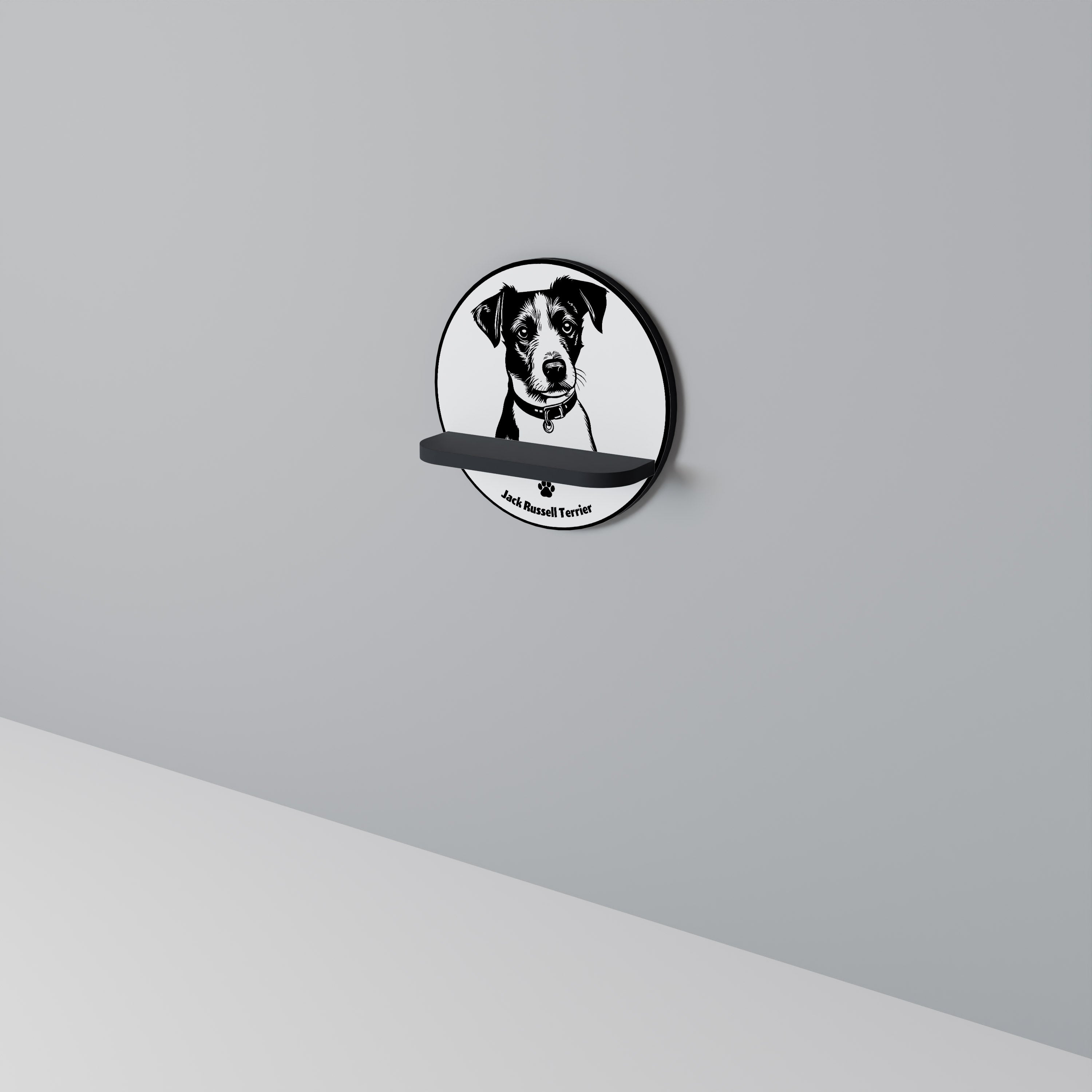 JACK RUSSEL TERRIER Prateleira Redonda Decorativa em Acabamento Preto