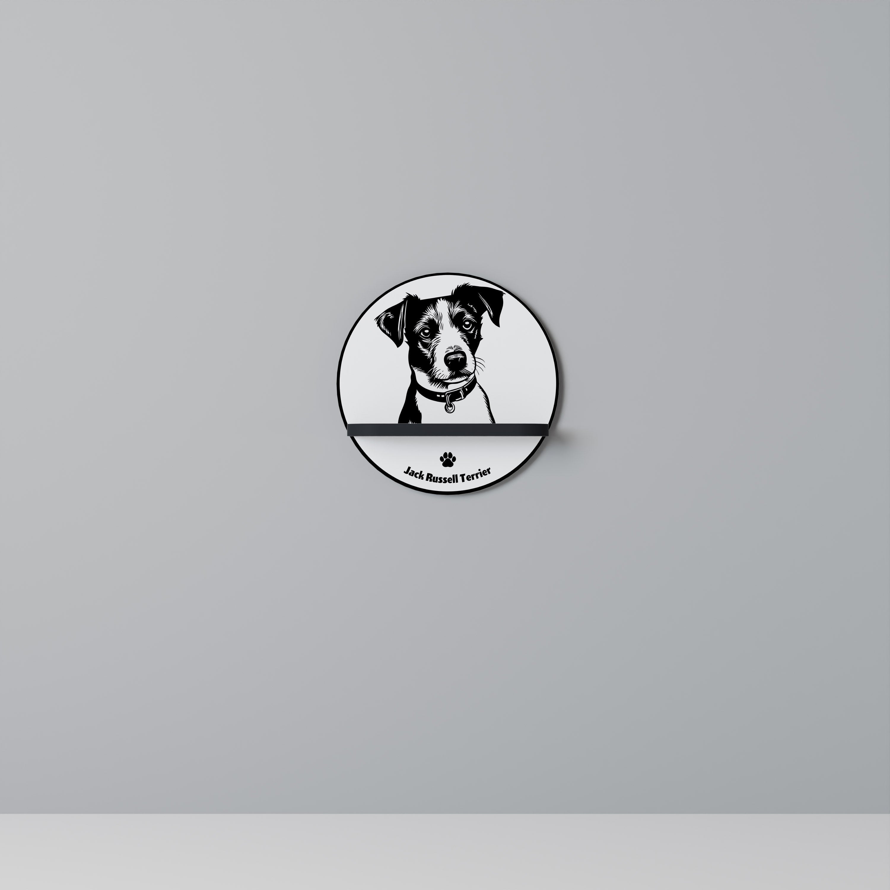 JACK RUSSEL TERRIER Prateleira Redonda Decorativa em Acabamento Preto