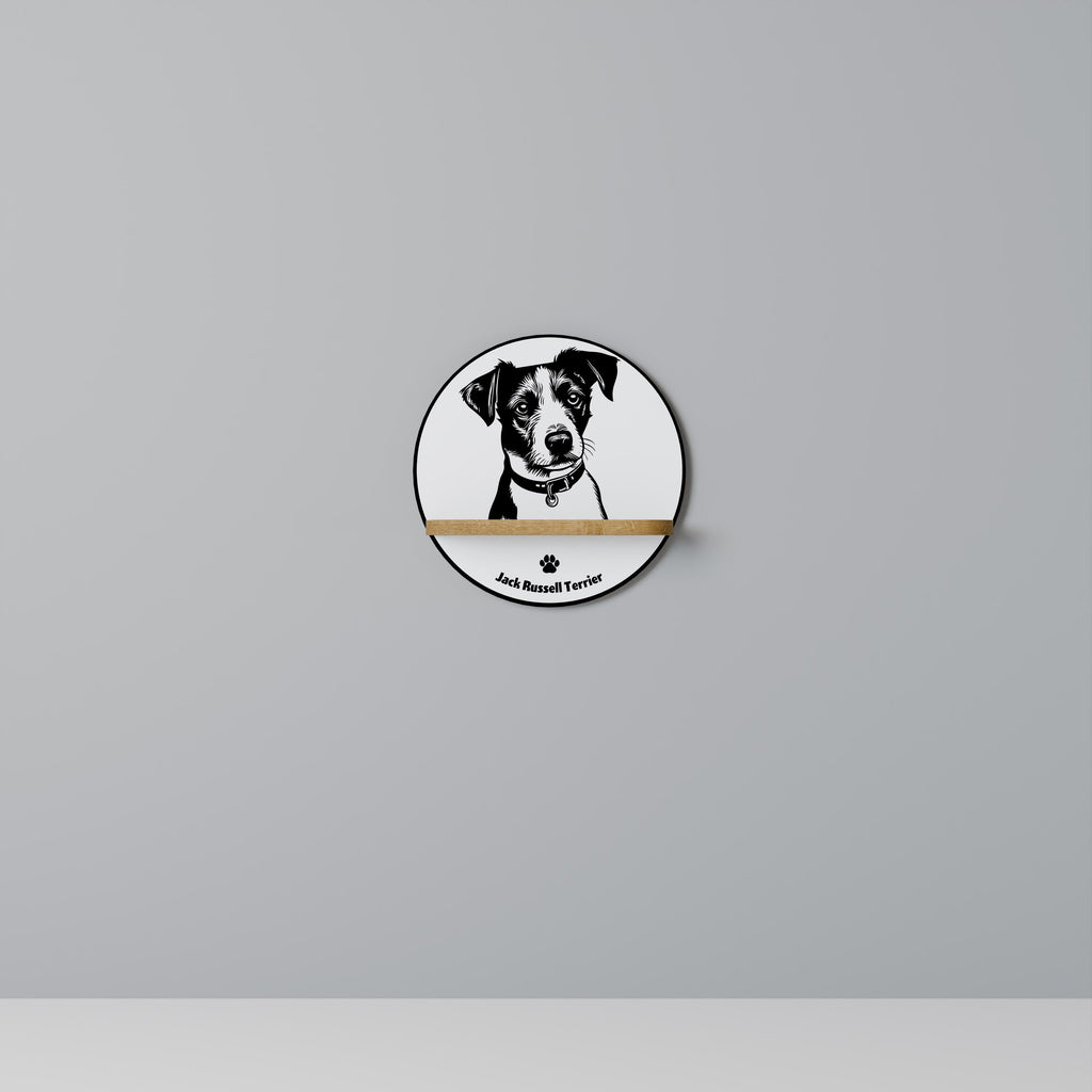 JACK RUSSEL TERRIER Round Art Shelf In Oak Effect