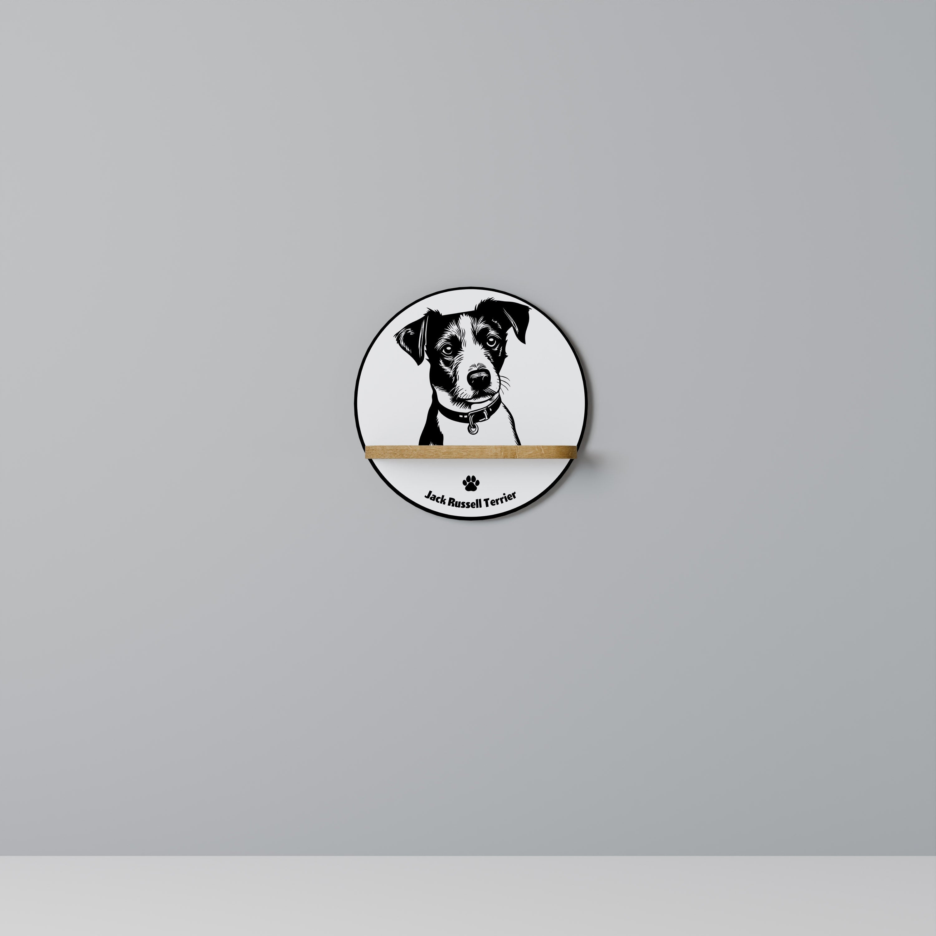 JACK RUSSEL TERRIER Prateleira Redonda Decorativa em Efeito Carvalho