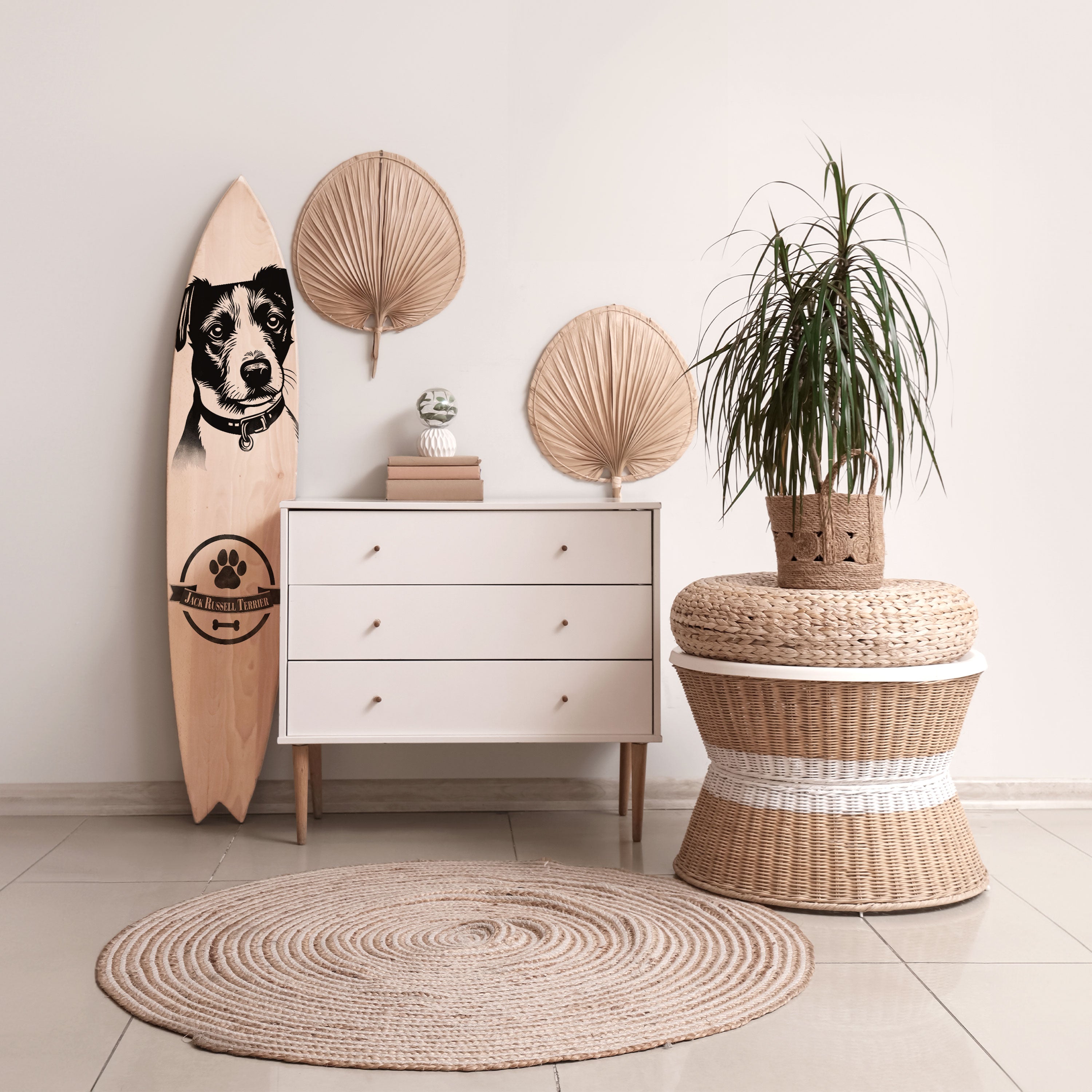 JACK RUSSEL TERRIER Painel Decorativo Prancha de Surf