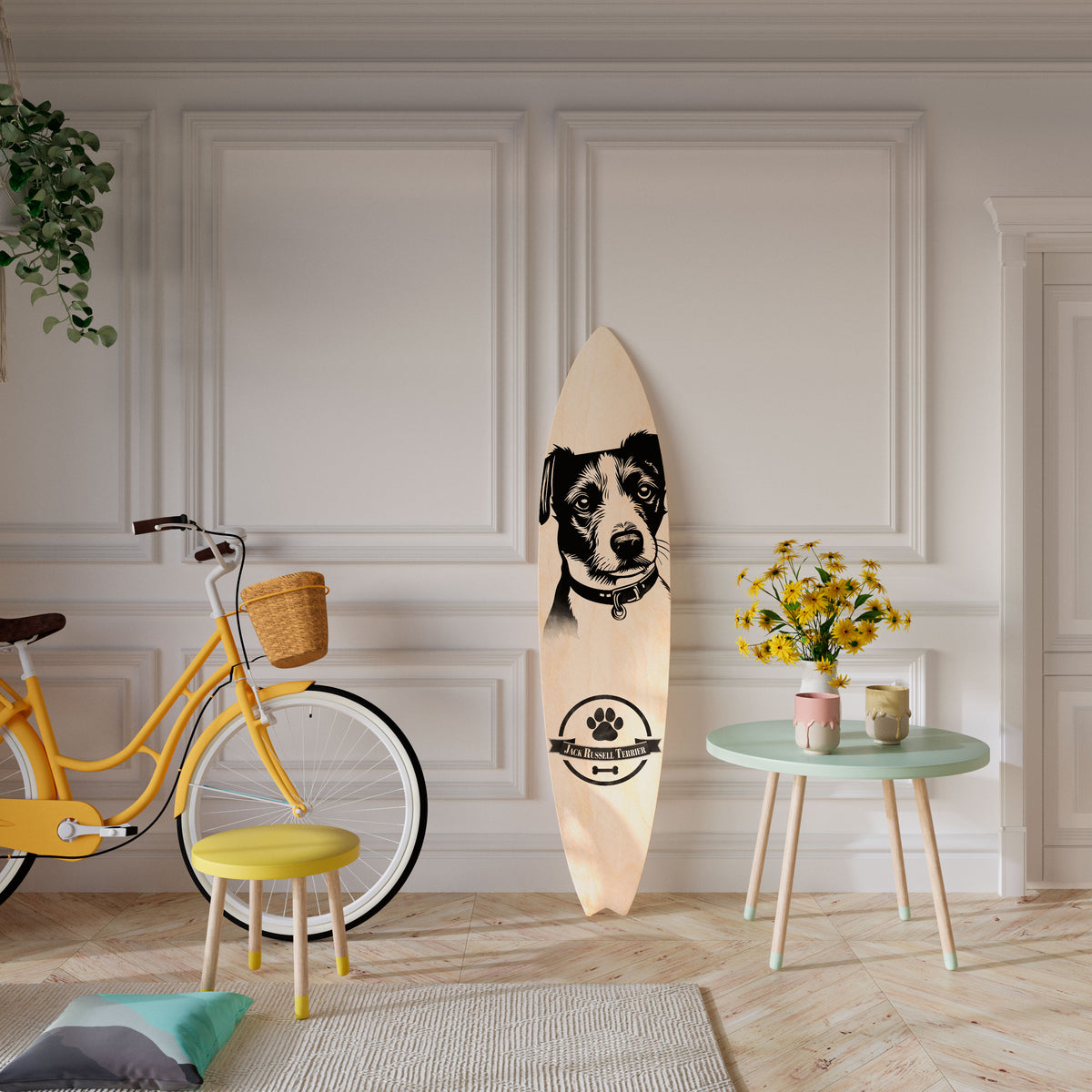 JACK RUSSEL TERRIER Painel Decorativo Prancha de Surf