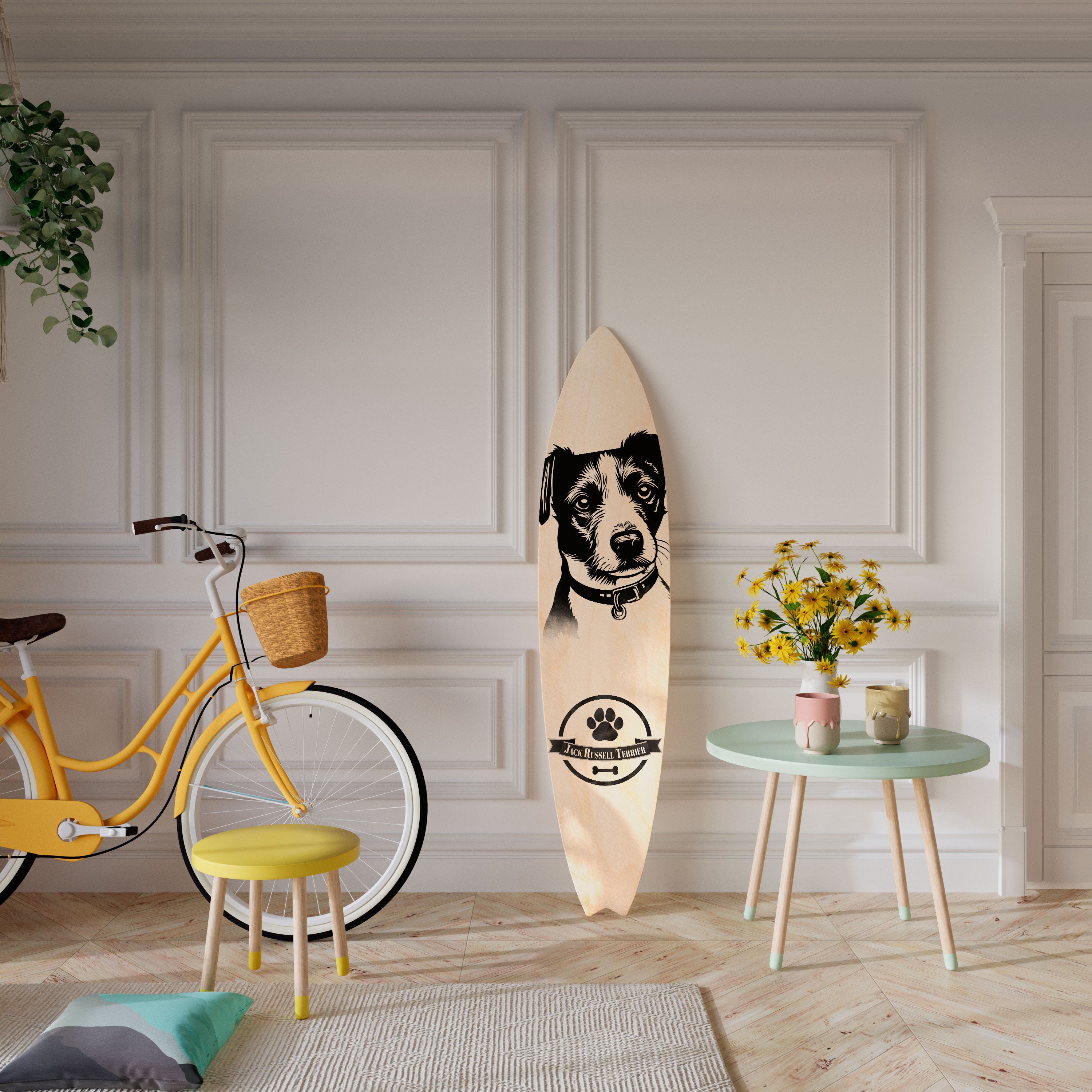 JACK RUSSEL TERRIER Painel Decorativo Prancha de Surf