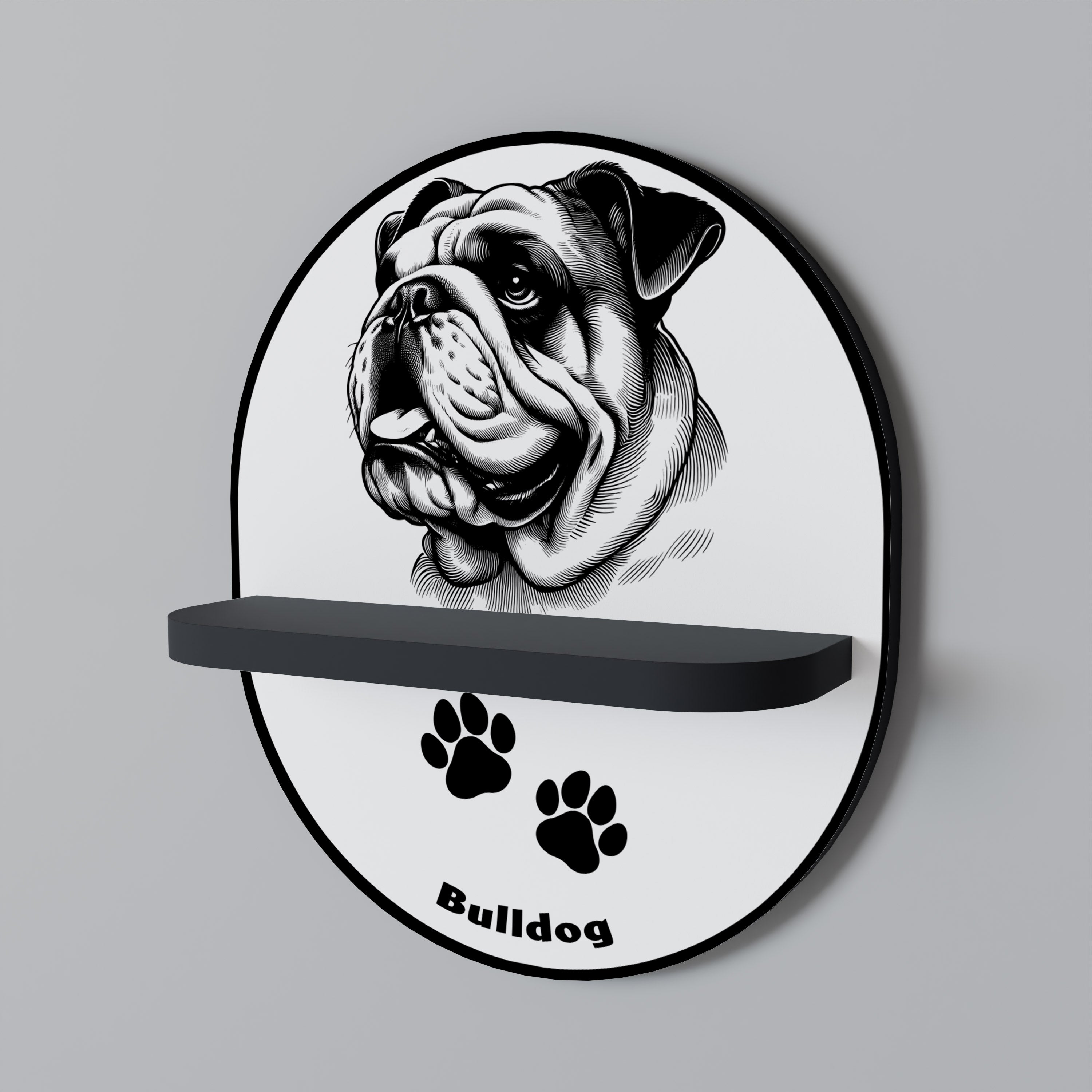 BULLDOG DOG Prateleira Oval Decorativa em Acabamento Preto