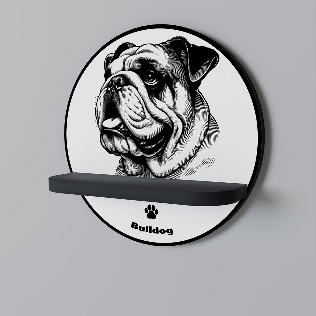 BULLDOG DOG Prateleira Redonda Decorativa em Acabamento Preto