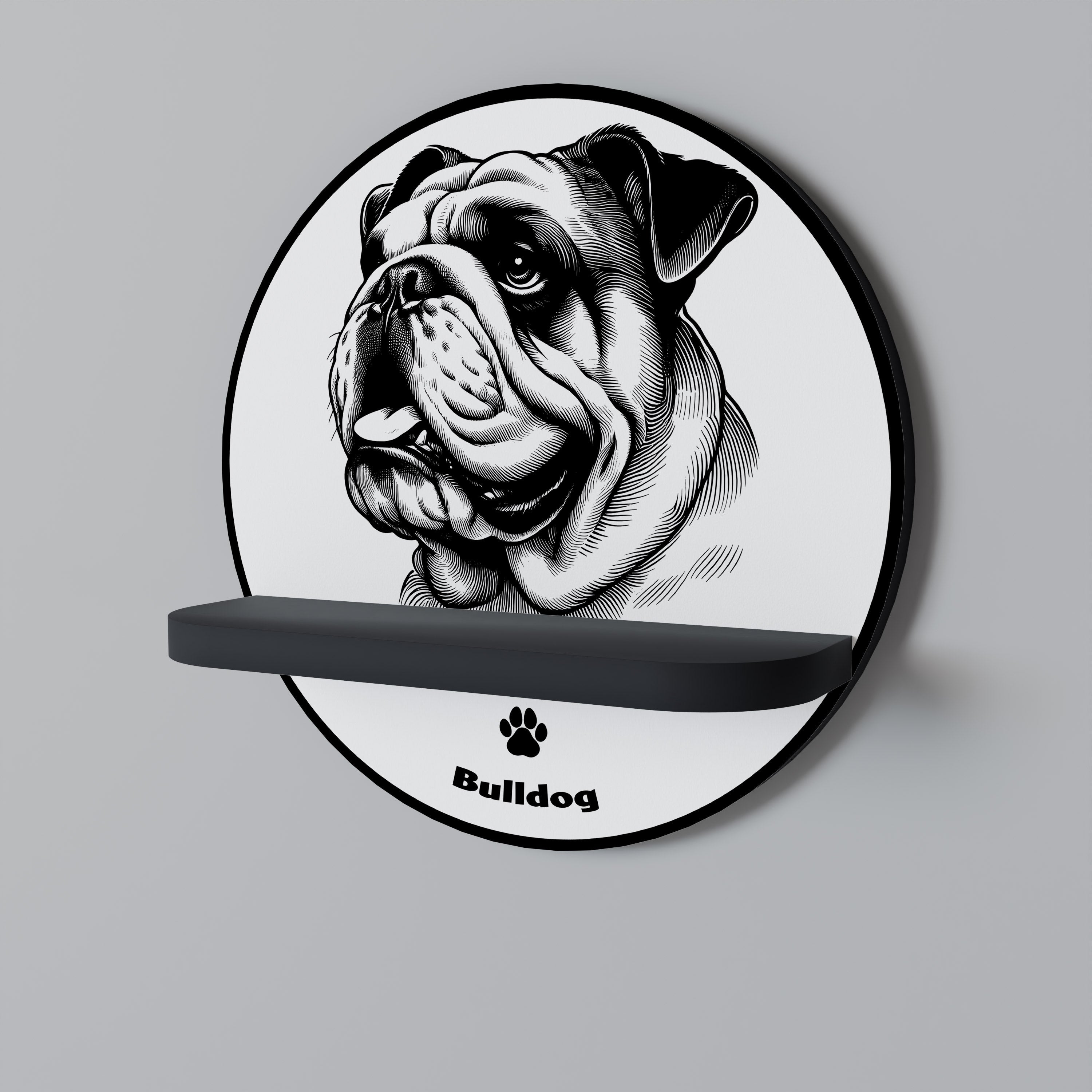 BULLDOG DOG Prateleira Redonda Decorativa em Acabamento Preto