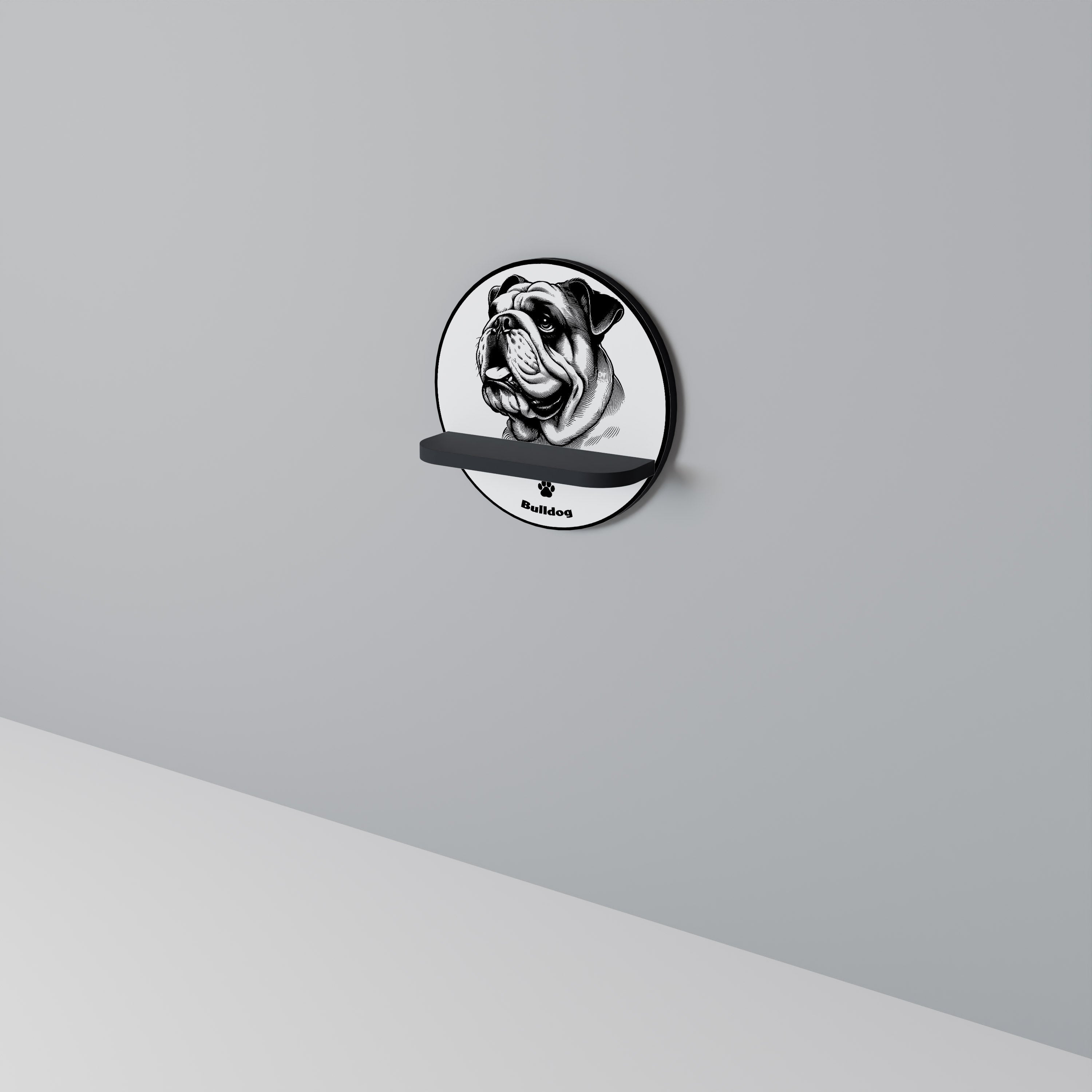 BULLDOG DOG Prateleira Redonda Decorativa em Acabamento Preto