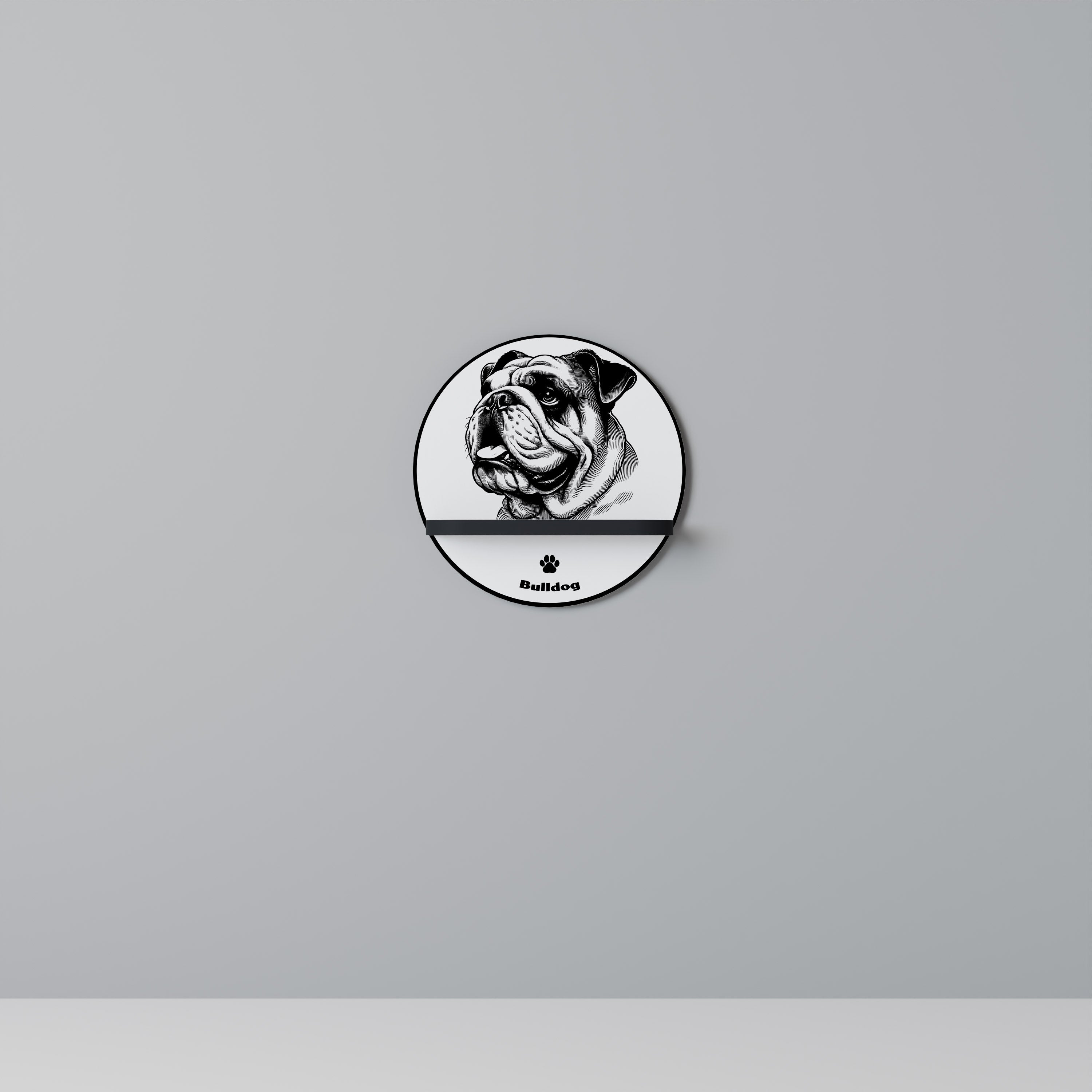 BULLDOG DOG Prateleira Redonda Decorativa em Acabamento Preto