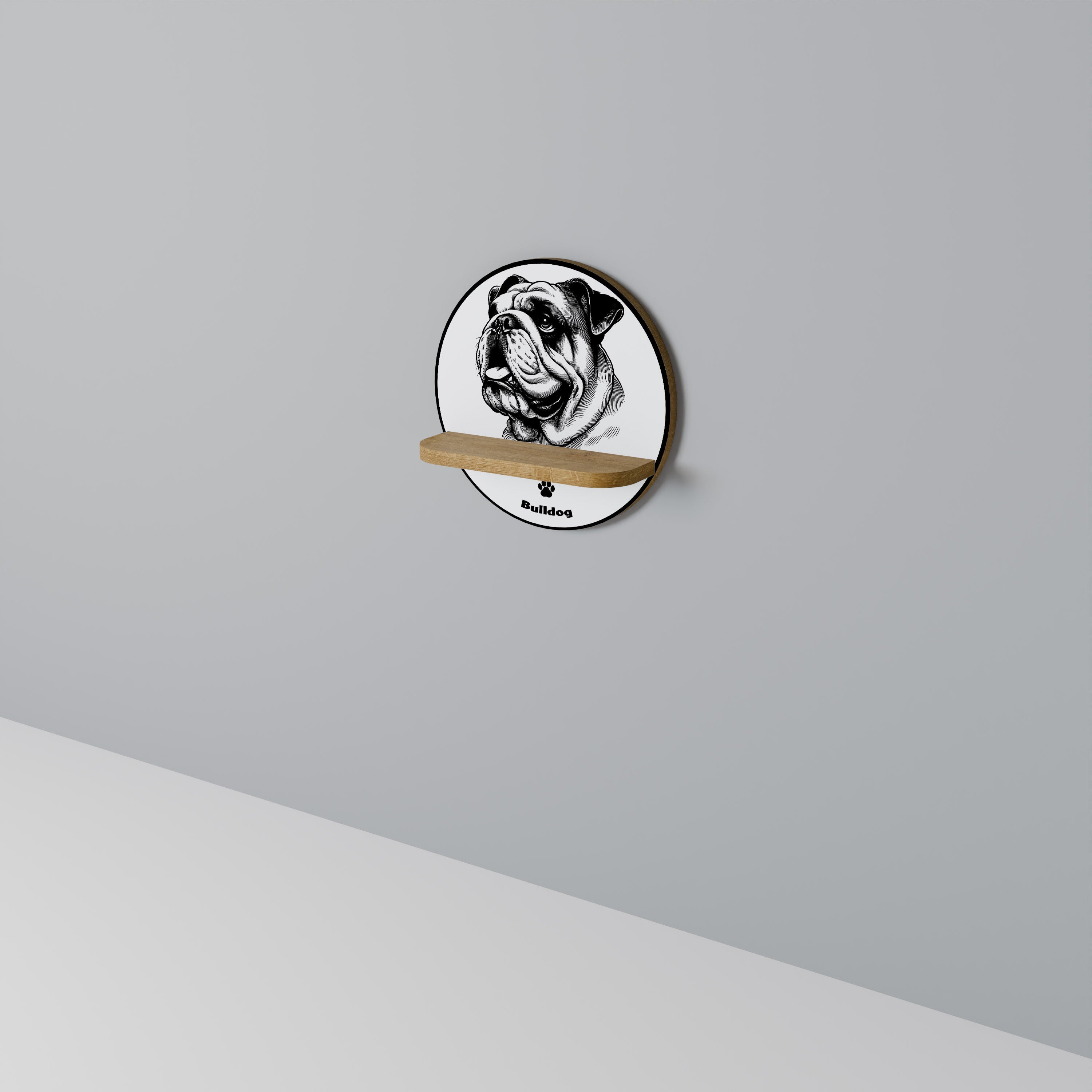 BULLDOG DOG Prateleira Redonda Decorativa em Efeito Carvalho
