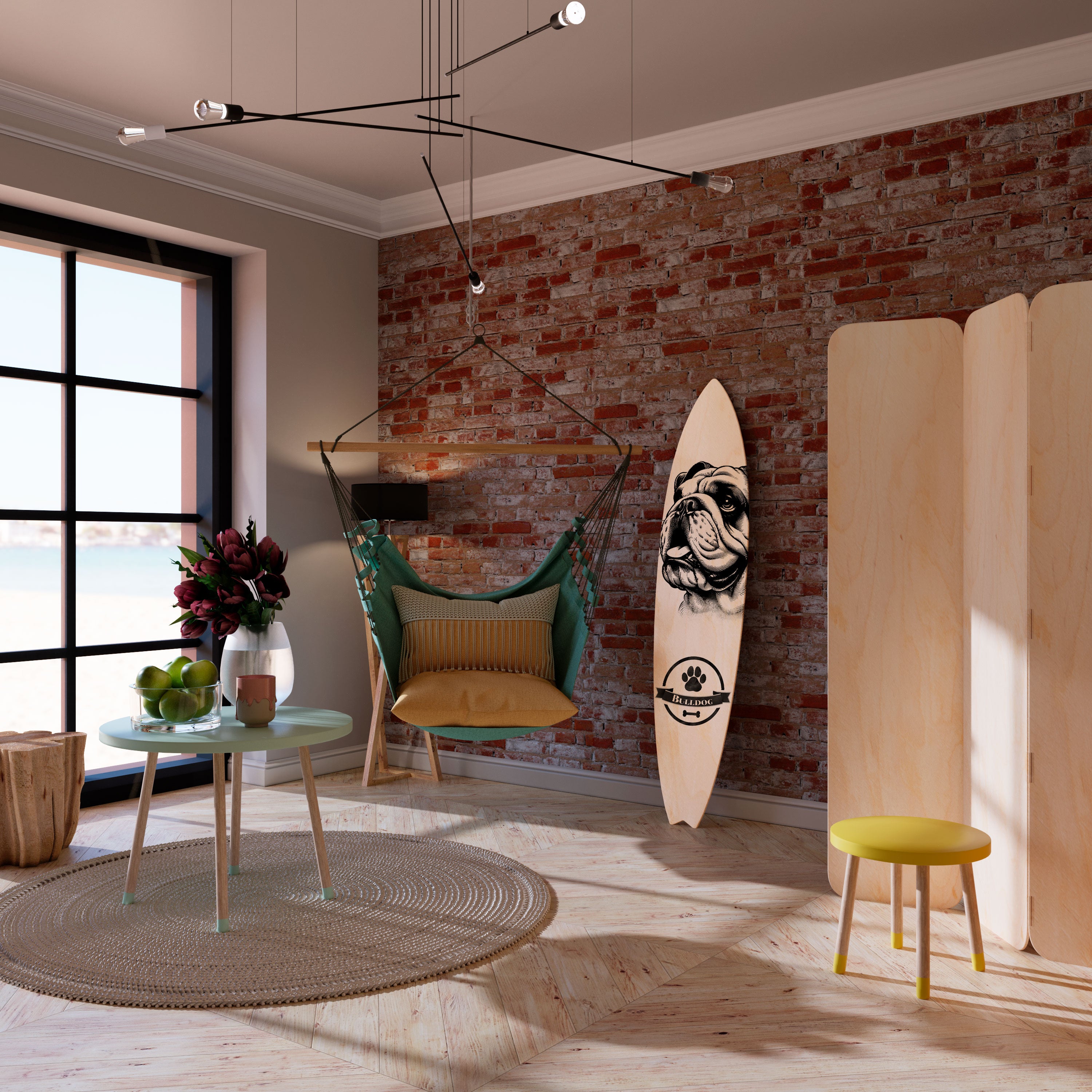 BULLDOG DOG Painel Decorativo Prancha de Surf