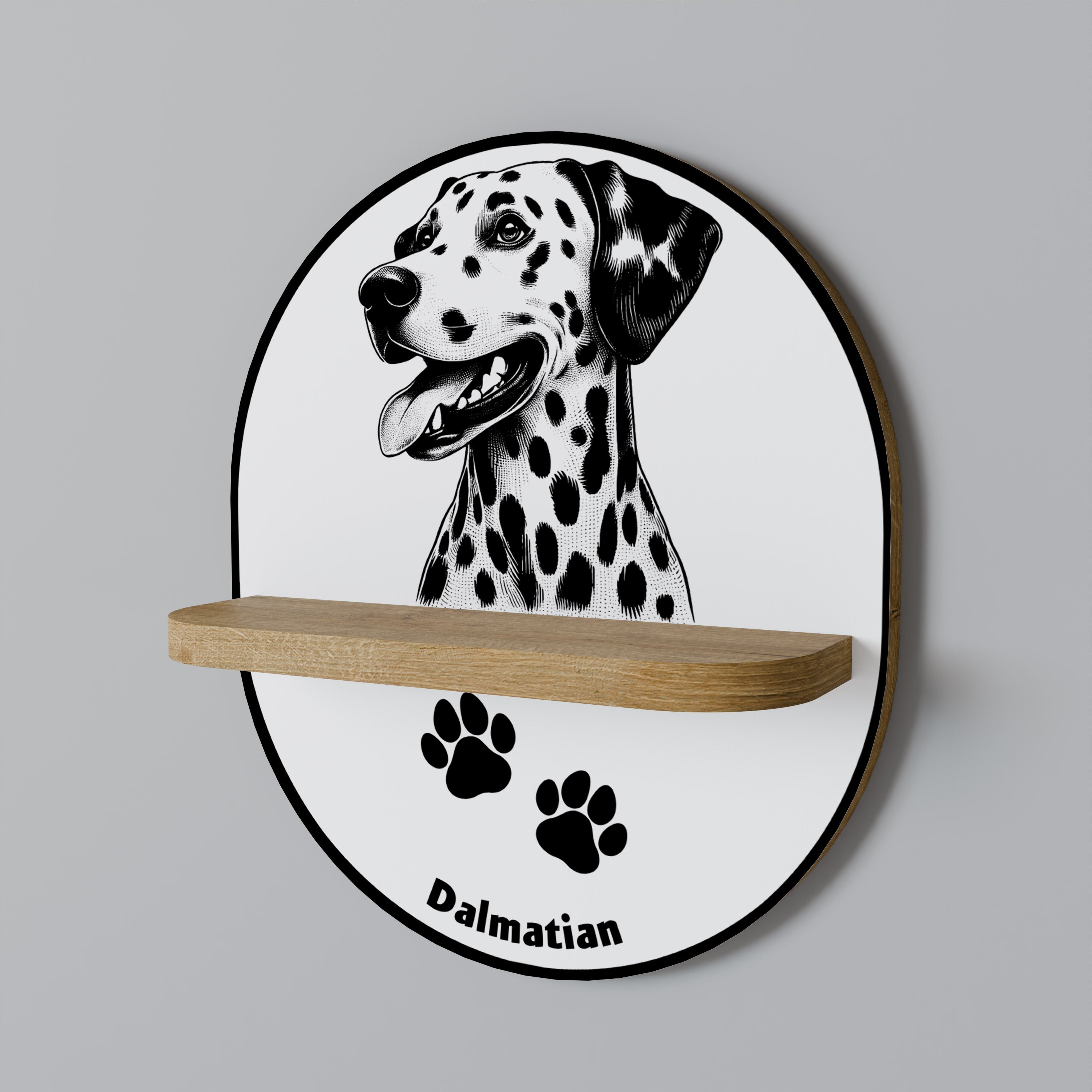 DALMATIAN DOG Prateleira Oval Decorativa em Efeito Carvalho