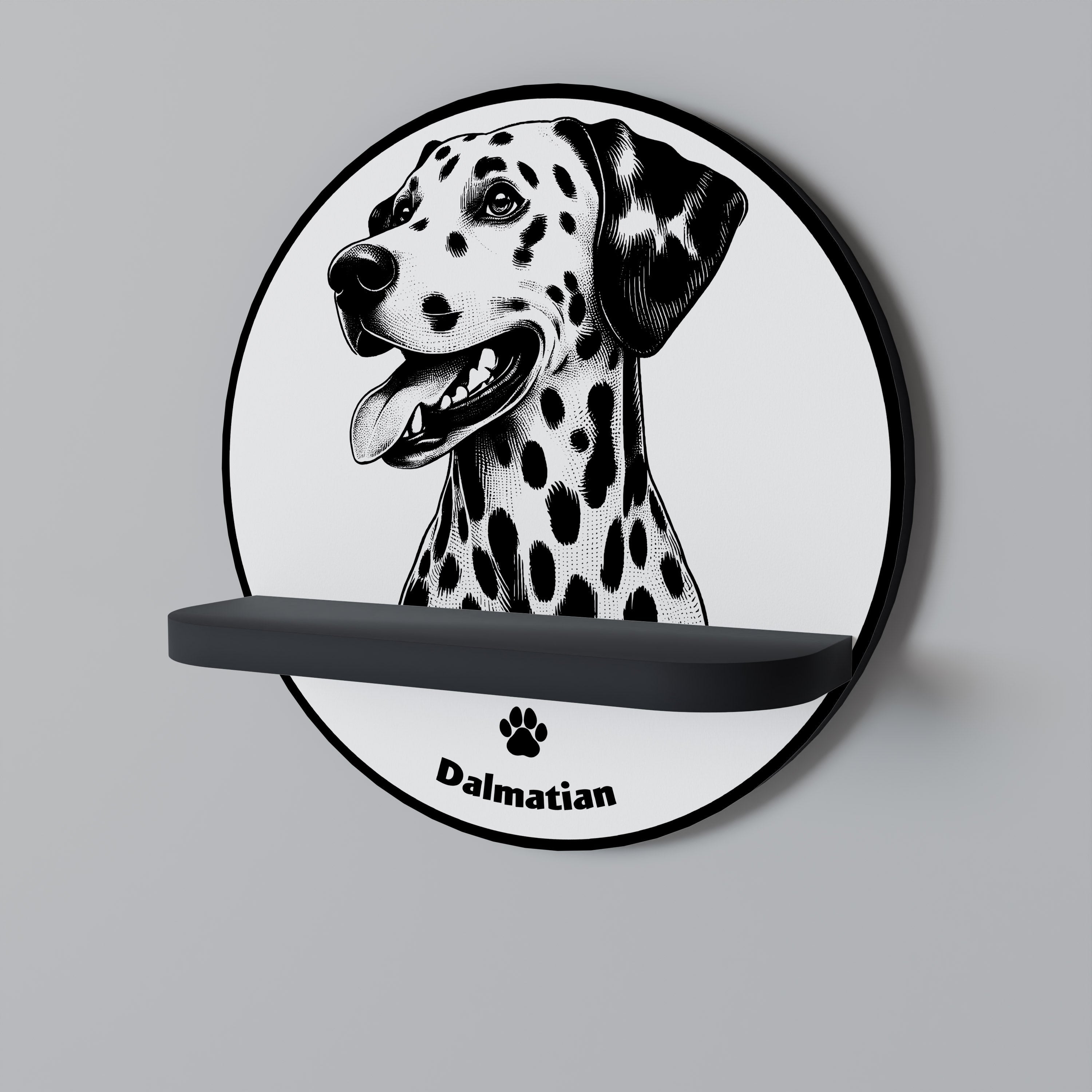 DALMATIAN DOG Prateleira Redonda Decorativa em Acabamento Preto