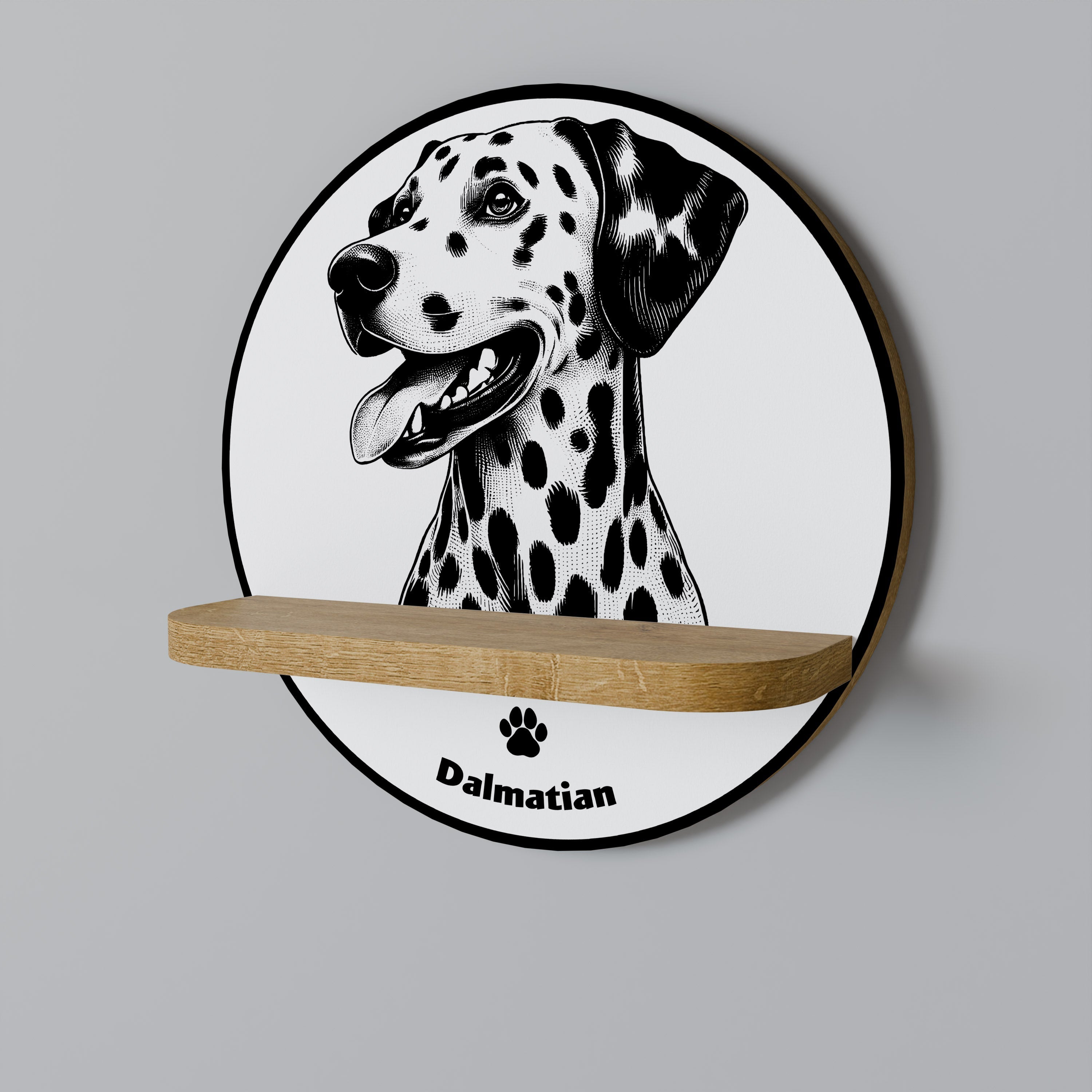 DALMATIAN DOG Prateleira Redonda Decorativa em Efeito Carvalho