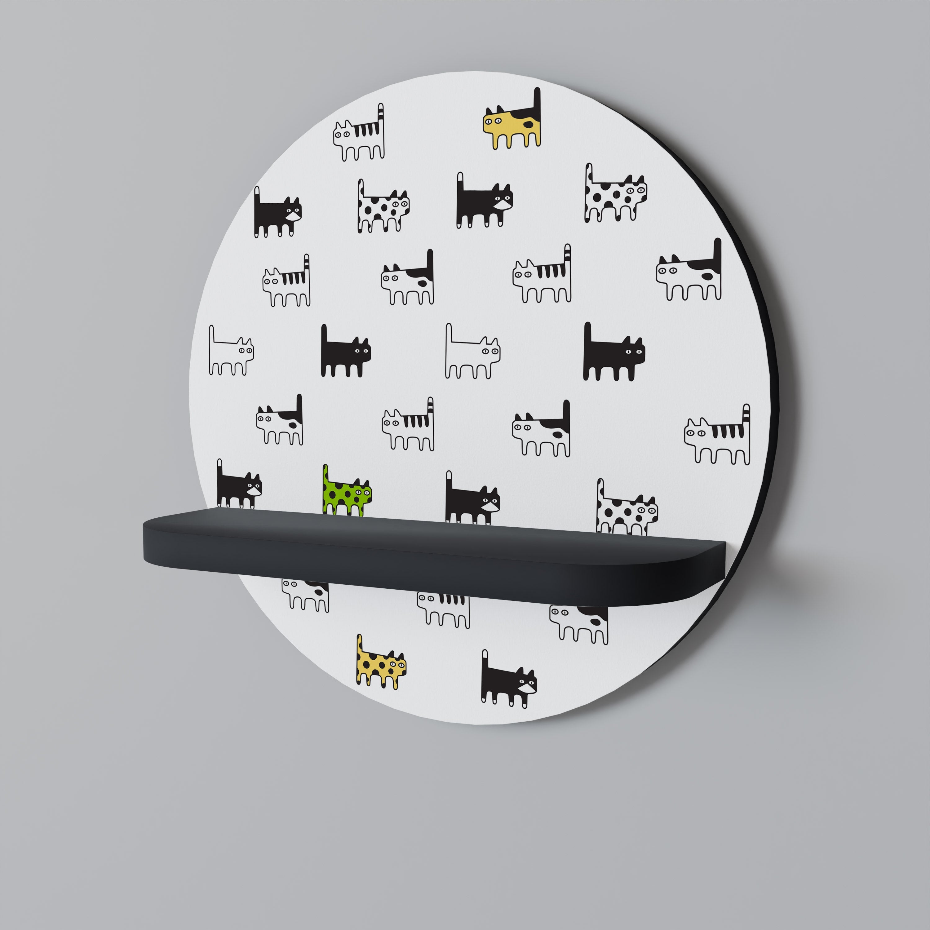 CATS COMPILATION Prateleira Redonda Decorativa em Acabamento Preto