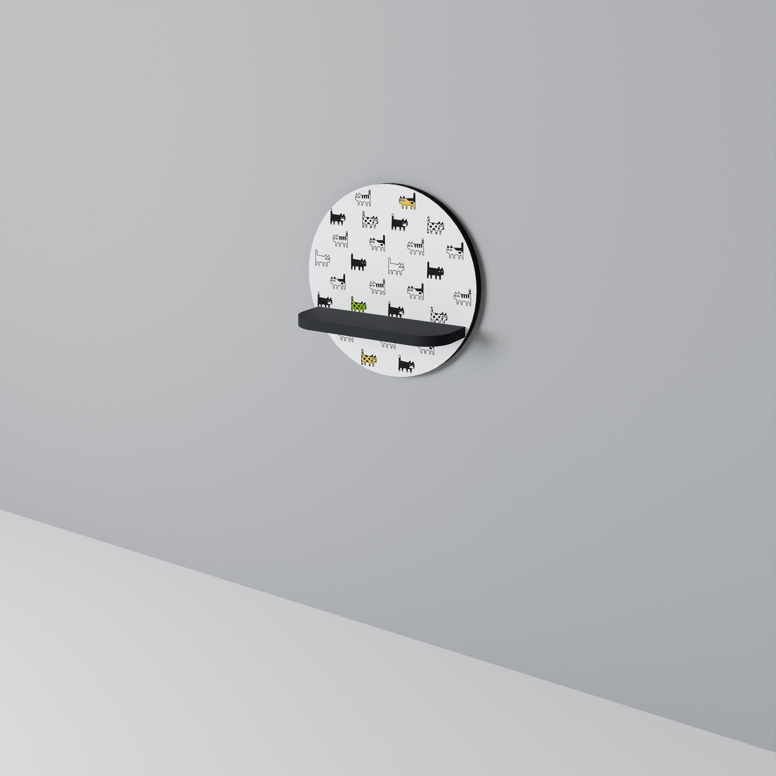 CATS COMPILATION Prateleira Redonda Decorativa em Acabamento Preto