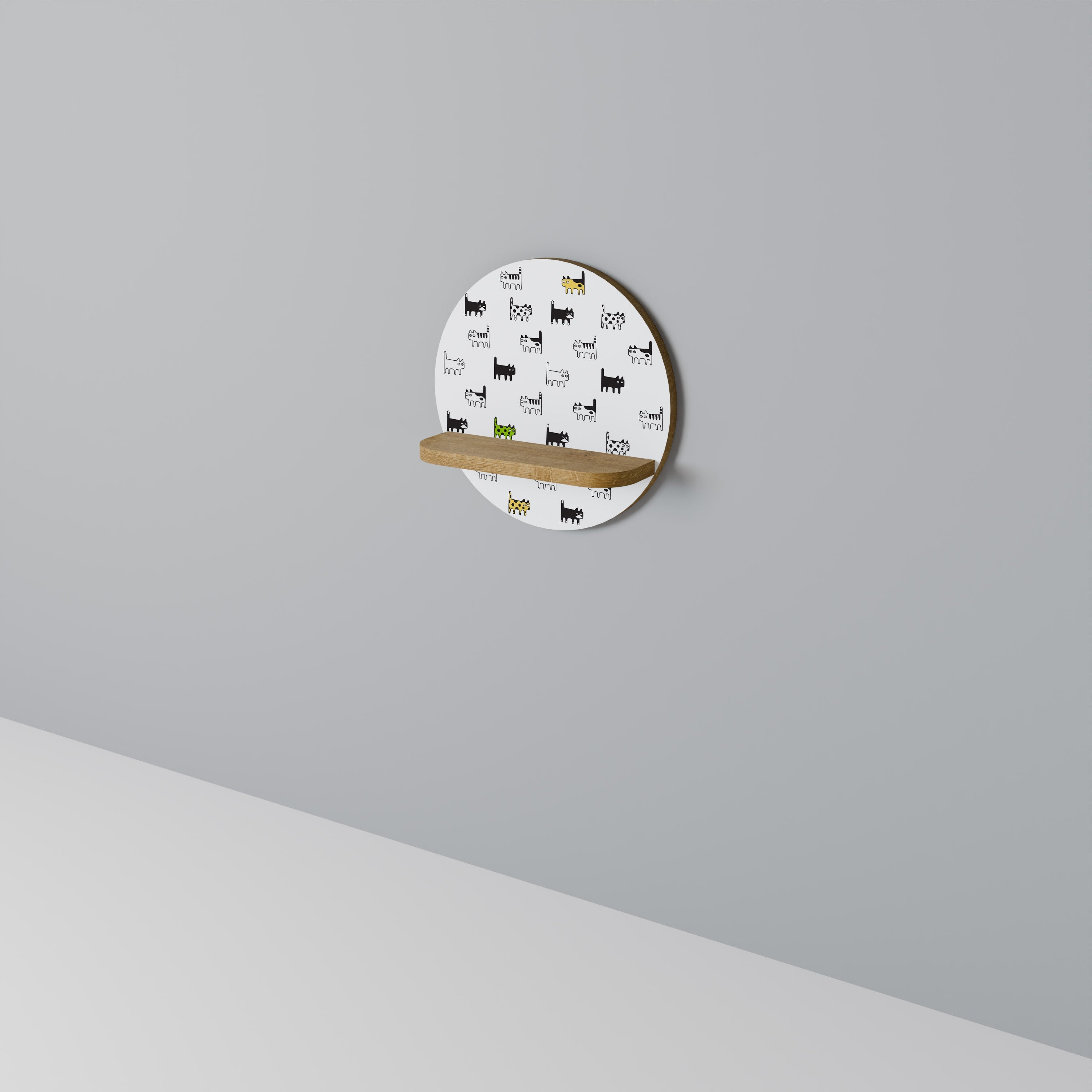 CATS COMPILATION Prateleira Redonda Decorativa em Efeito Carvalho